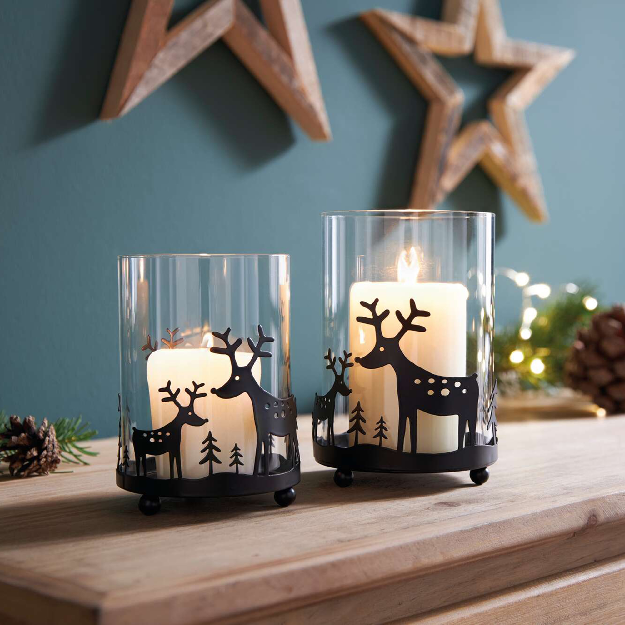 Acheter Lot de 2 photophores "renne dans la forêt"  dans la boutique en ligne de Frank Flechtwaren