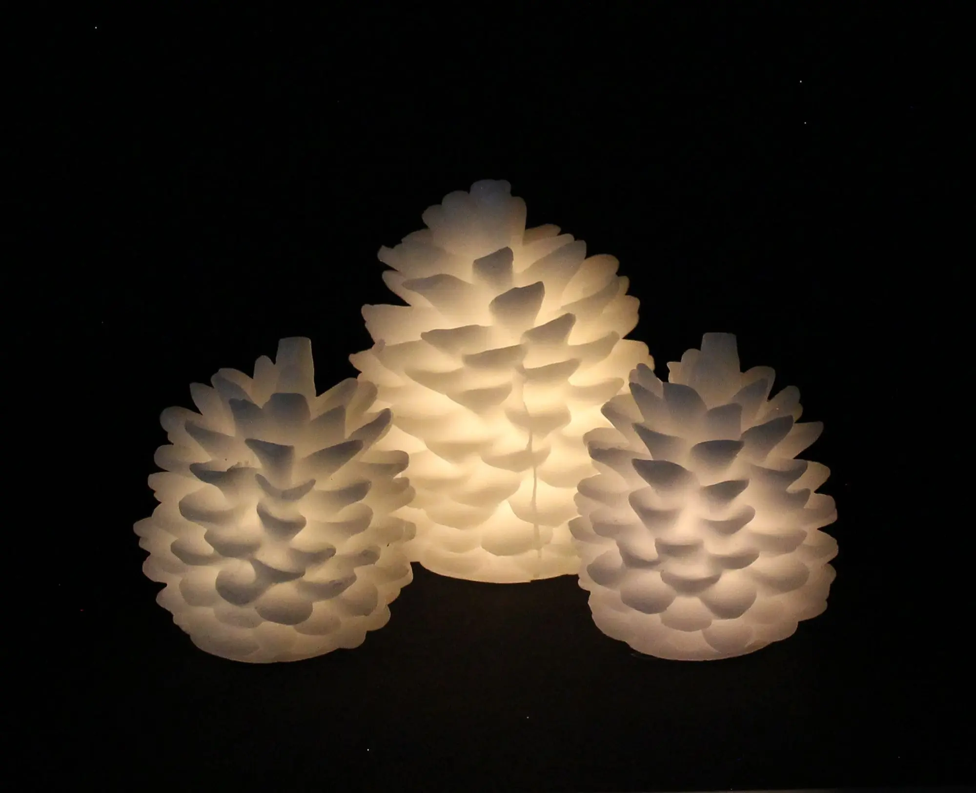 Acheter Lot de 3 pommes de pin LED "neige"  dans la boutique en ligne de Frank Flechtwaren pour Décoration de table LED