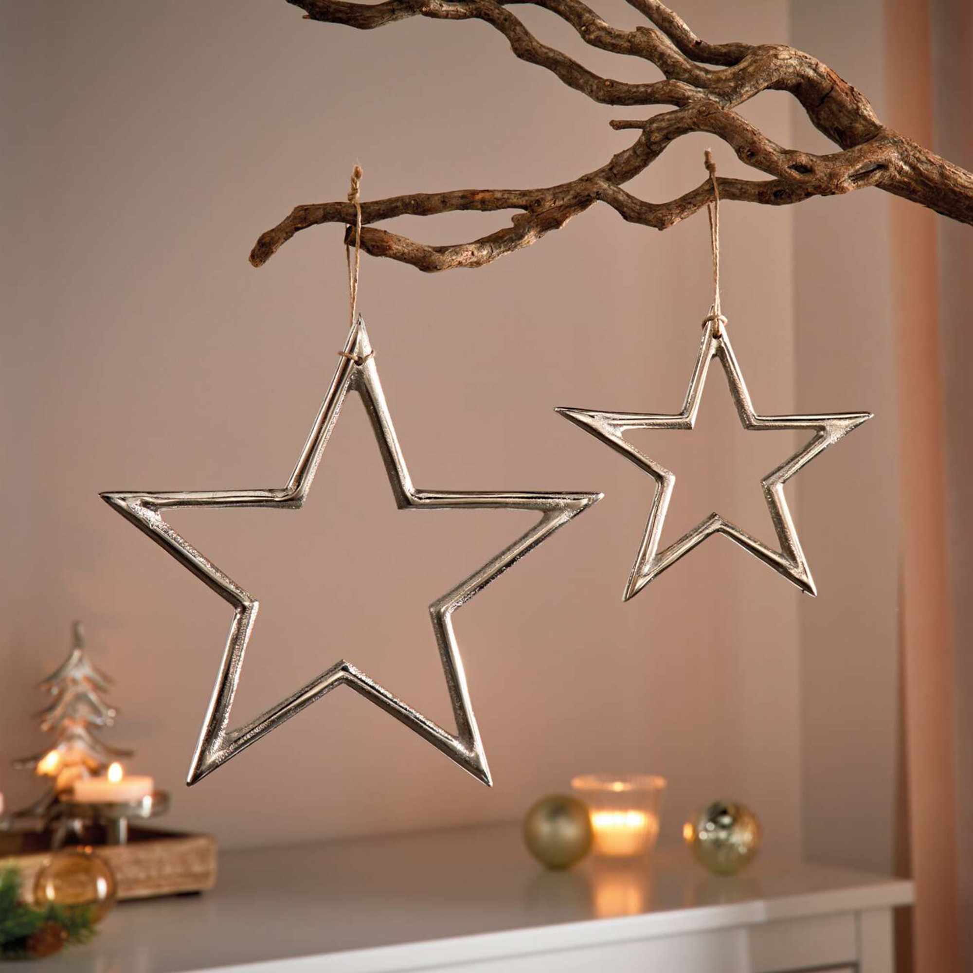 Acheter Lot de 2 suspensions "étoile argentée"  dans la boutique en ligne de Frank Flechtwaren pour Décorations pour sapins de Noël