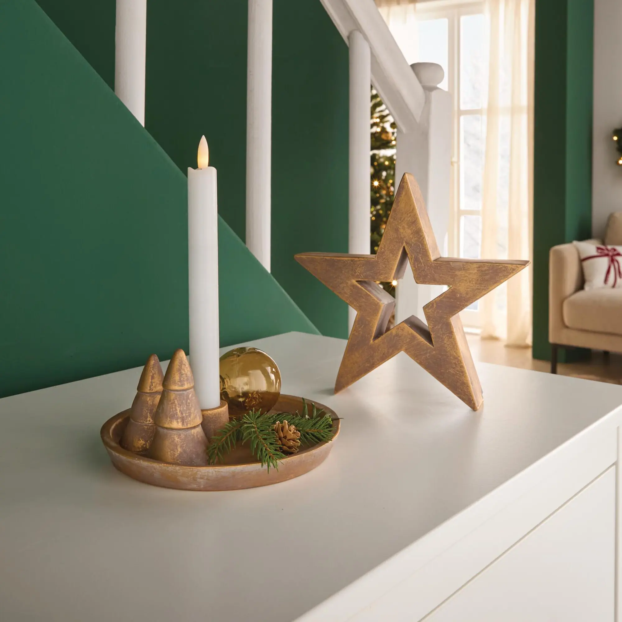Acheter Plateau « Golden Shimmer » pour bougies cylindriques dans la boutique en ligne de Frank Flechtwaren pour Noël
