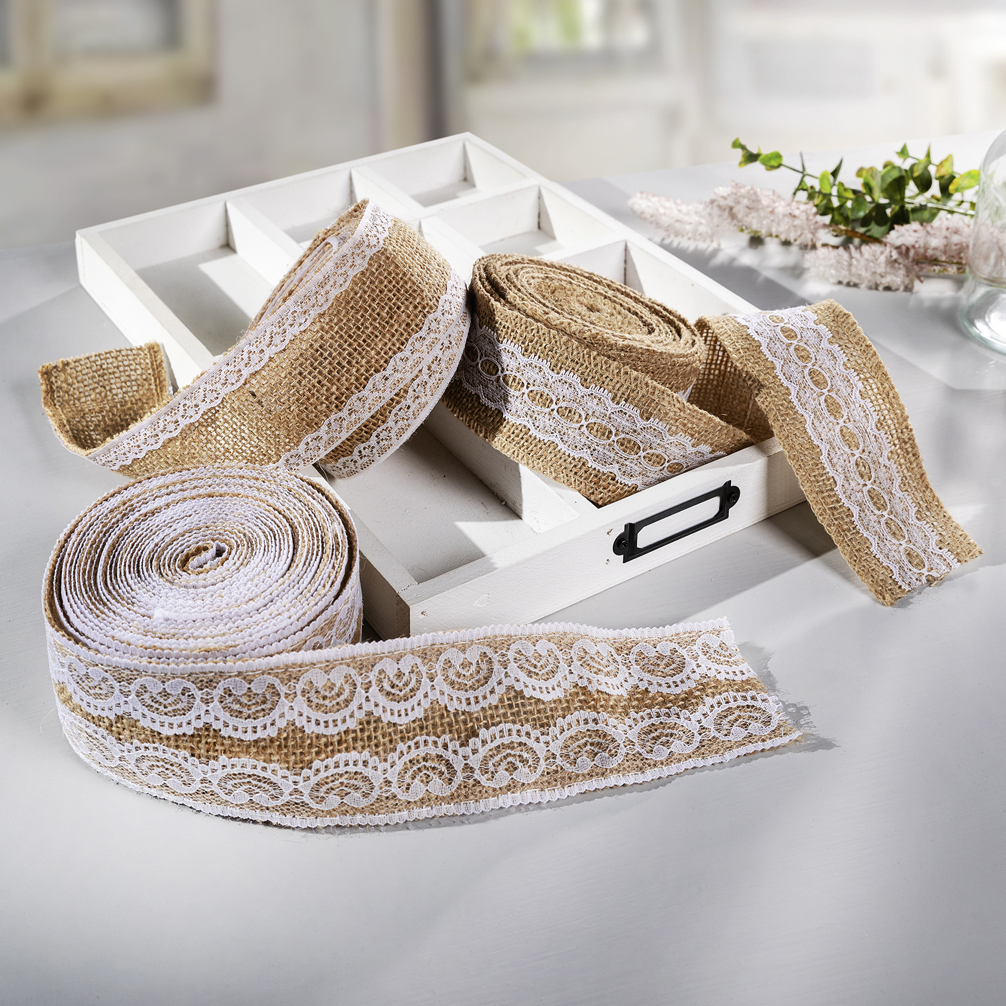Acheter Lot de 3 rubans de jute "nostalgie"  dans la boutique en ligne de Frank Flechtwaren