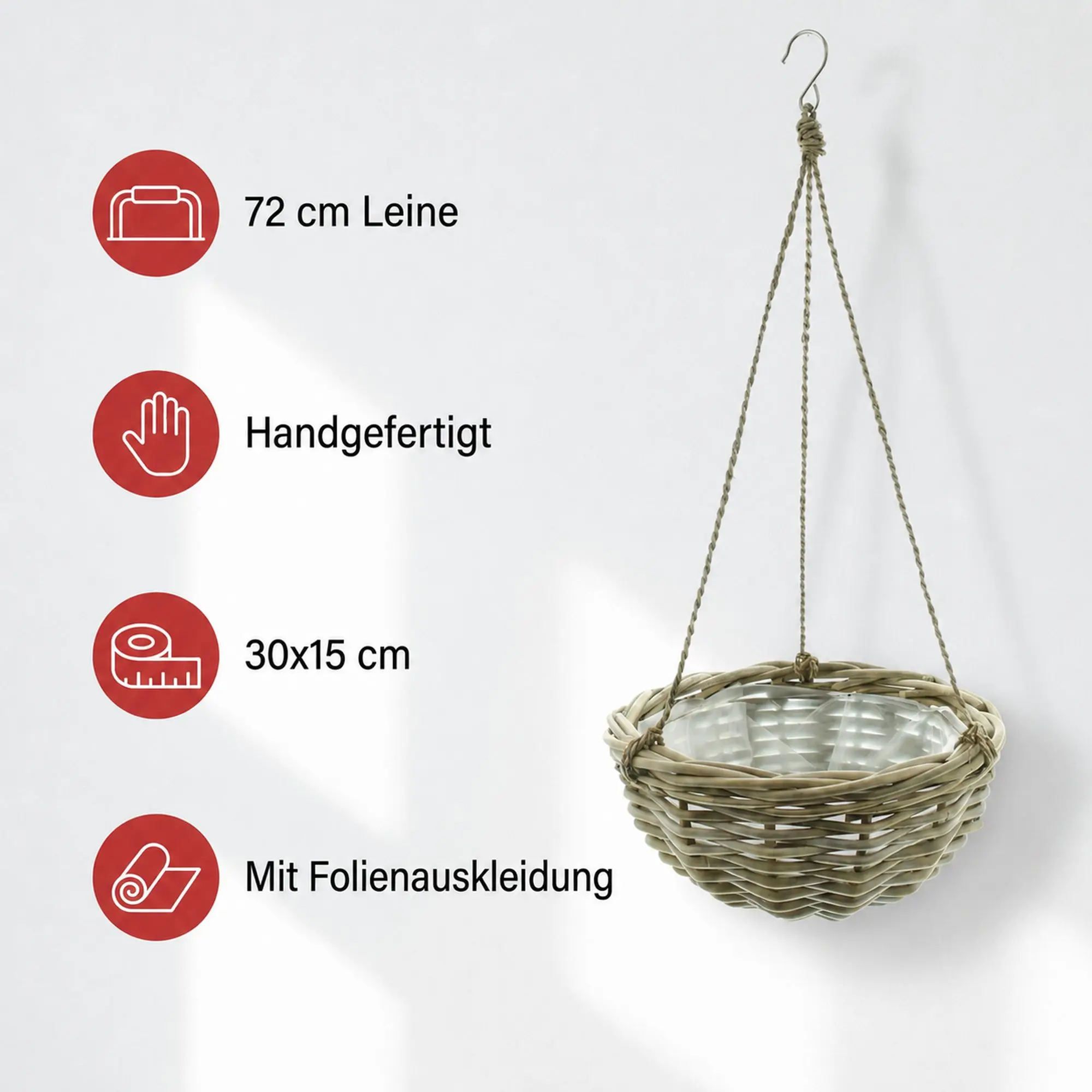Acheter Jardinière suspendue "Koboo Grey"  dans la boutique en ligne de Frank Flechtwaren pour Jardinières corbeilles