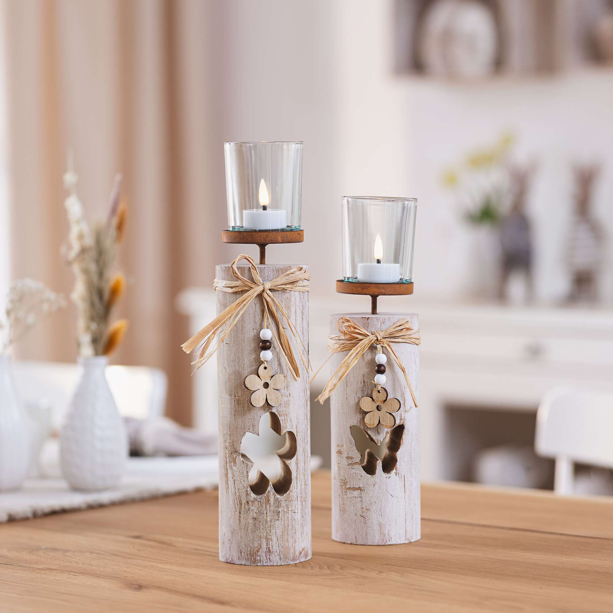 Acheter Lot de 2 lumignons "fleurs"  dans la boutique en ligne de Frank Flechtwaren