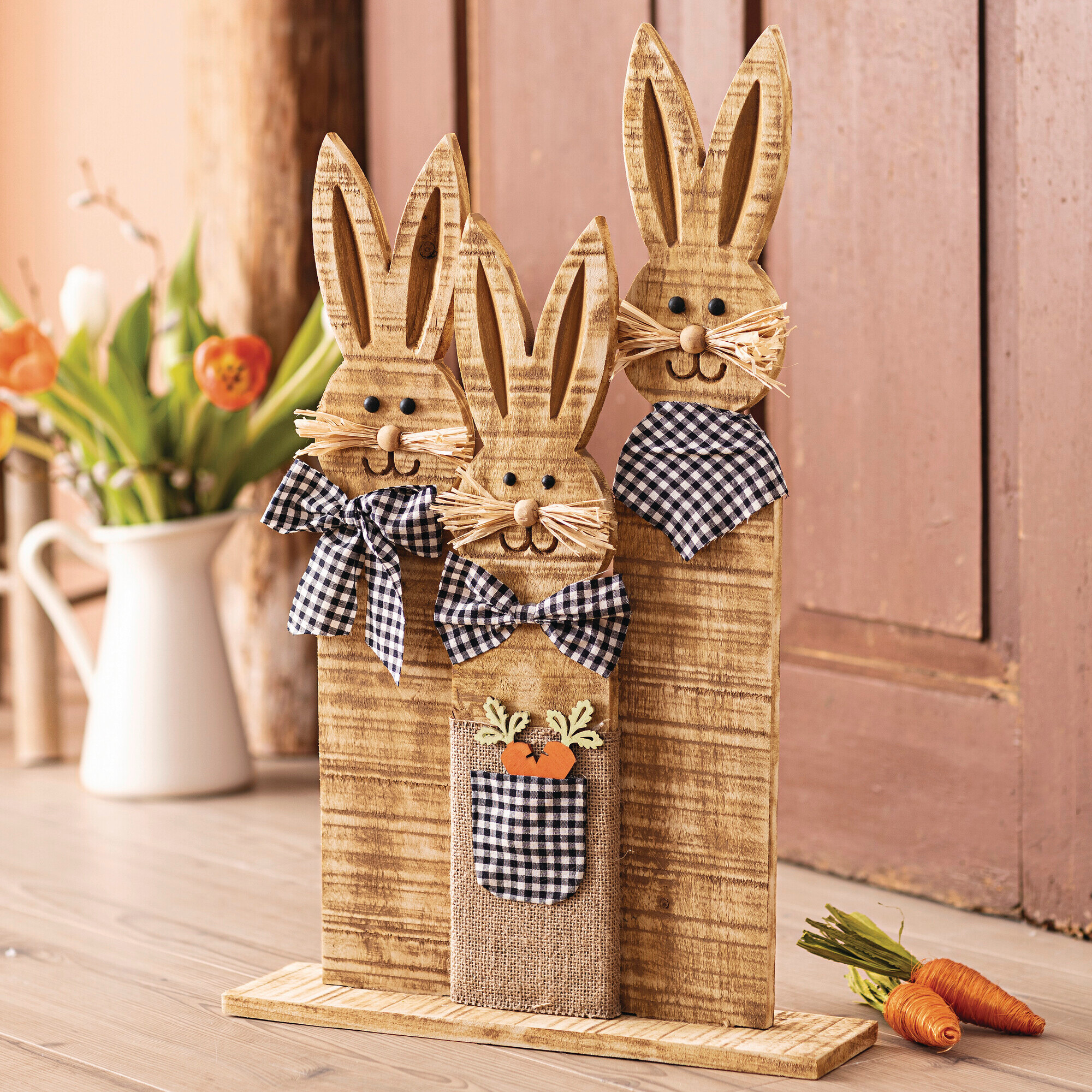 Acheter Trio de lapins "look carreaux"  dans la boutique en ligne de Frank Flechtwaren