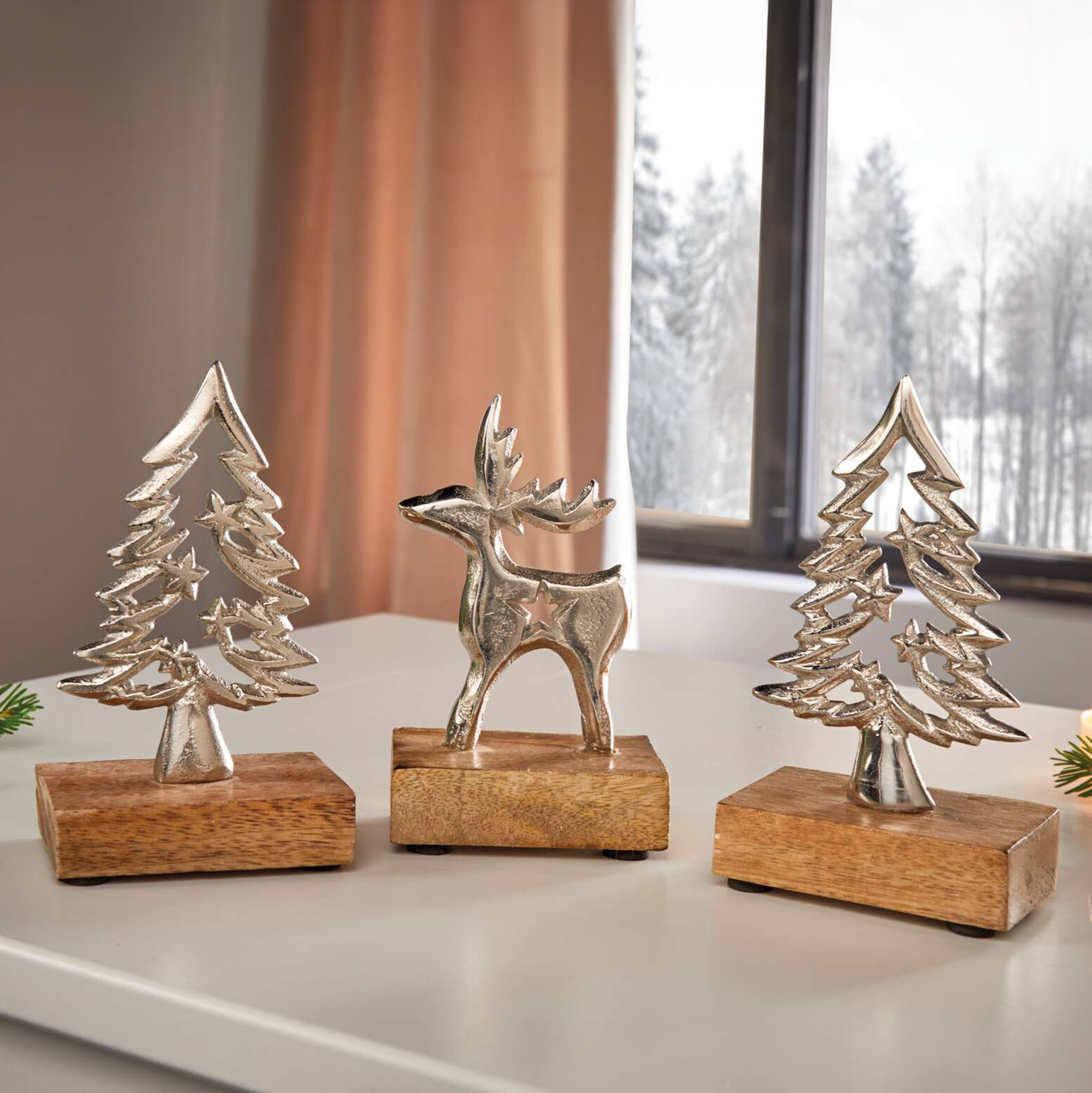 Acheter Lot de 3 décorations de Noël " sapins &amp; renne"  dans la boutique en ligne de Frank Flechtwaren pour Sapins
