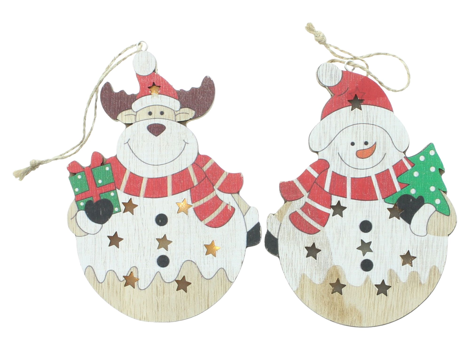 Acheter 2 suspensions LED "bonhomme de neige &amp; élan"  dans la boutique en ligne de Frank Flechtwaren pour Noël