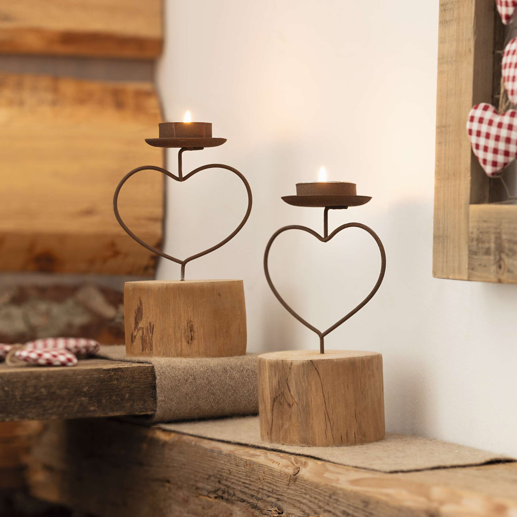 Acheter Lot de 2 bougeoirs "coeur rouillé"  dans la boutique en ligne de Frank Flechtwaren