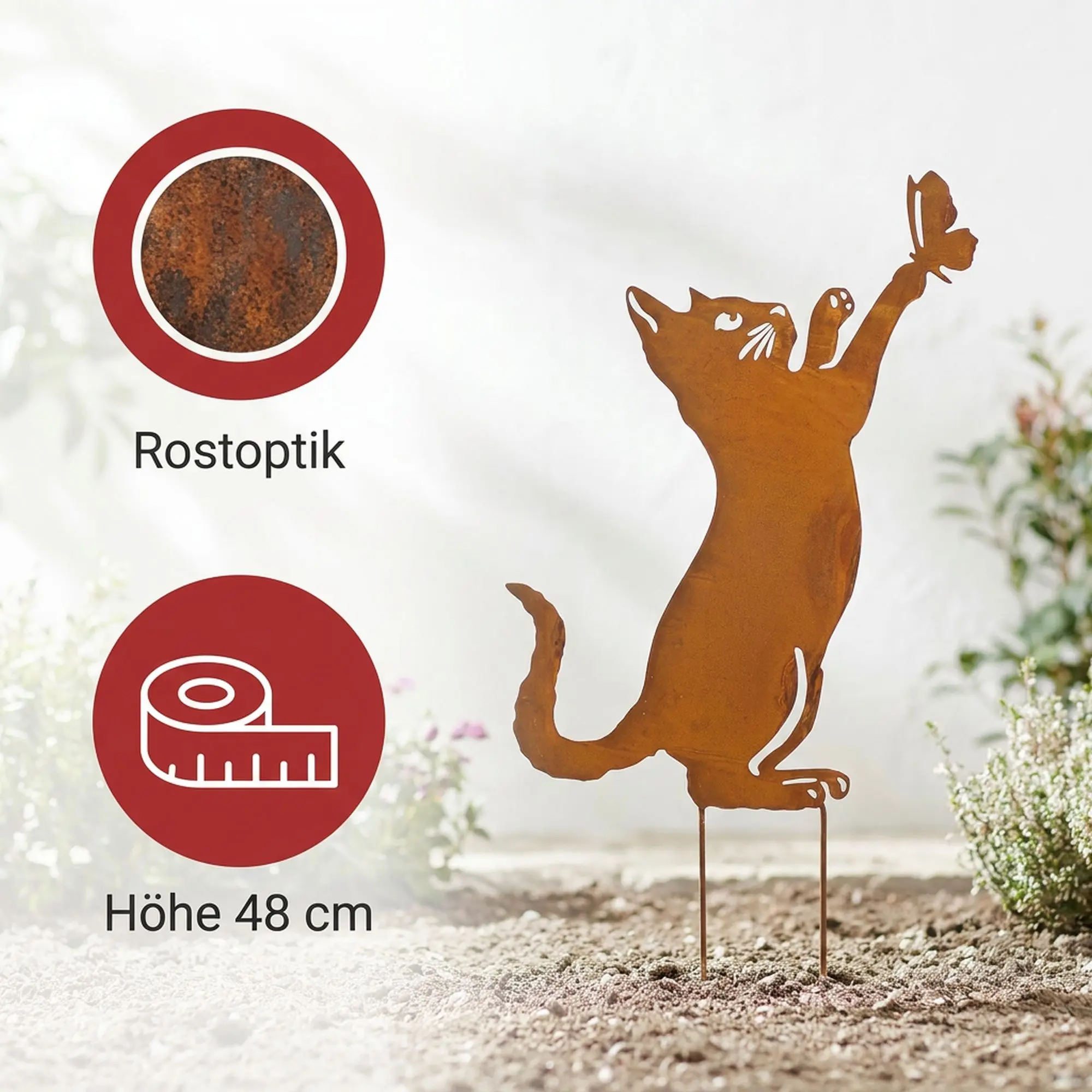 Acheter Pic de jardin "chat avec papillon"  dans la boutique en ligne de Frank Flechtwaren pour Jardin de Pâques coloré