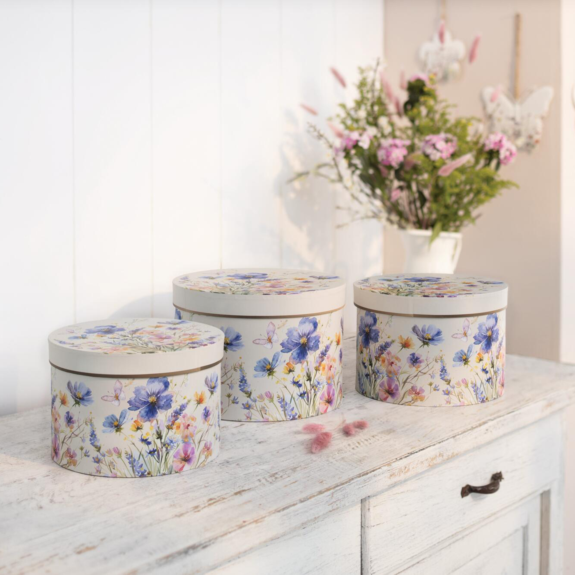 Acheter Lot de 4 boîtes à cadeaux "pairie fleurie"  dans la boutique en ligne de Frank Flechtwaren