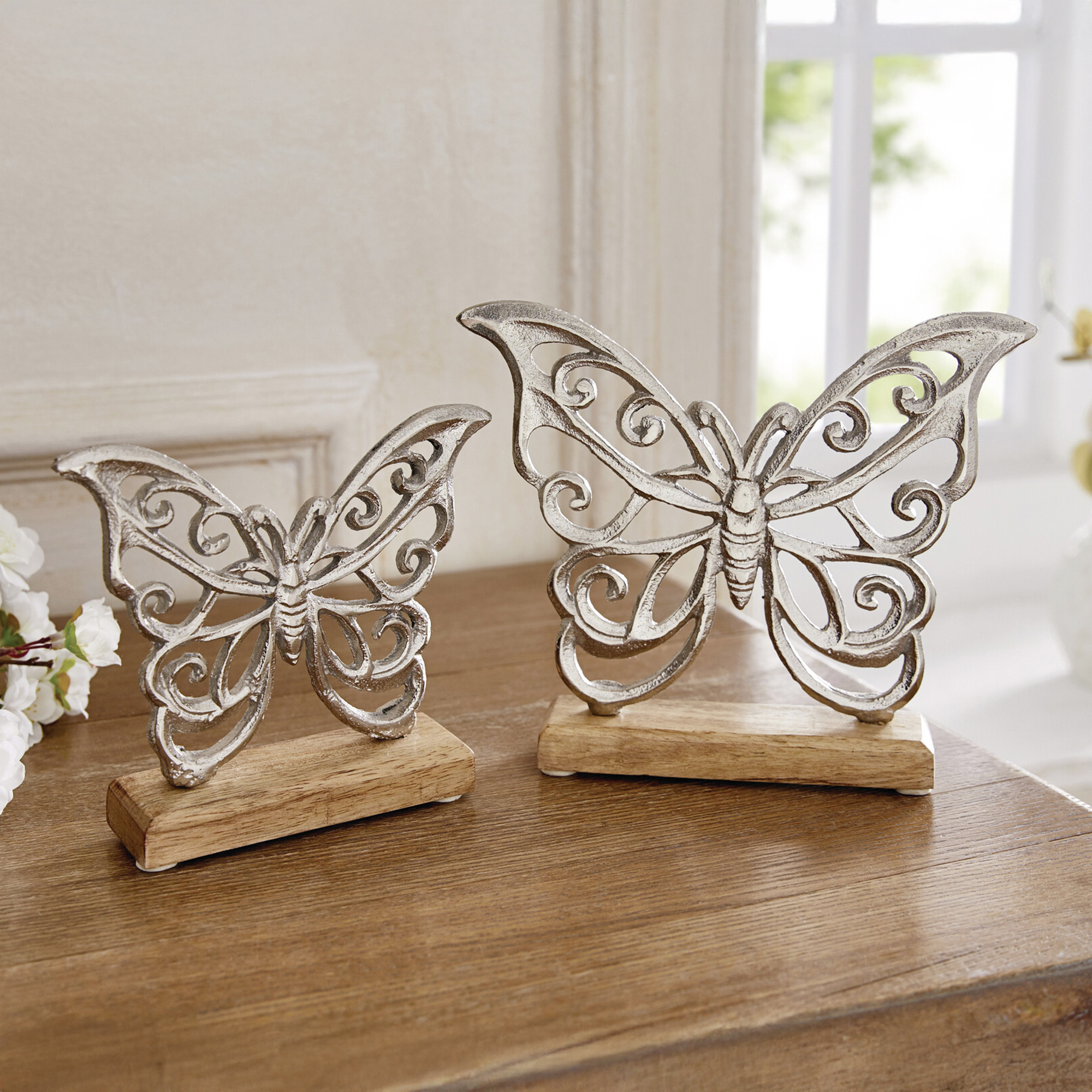 Acheter Lot de 2 papillons "argent"  dans la boutique en ligne de Frank Flechtwaren pour Pâques
