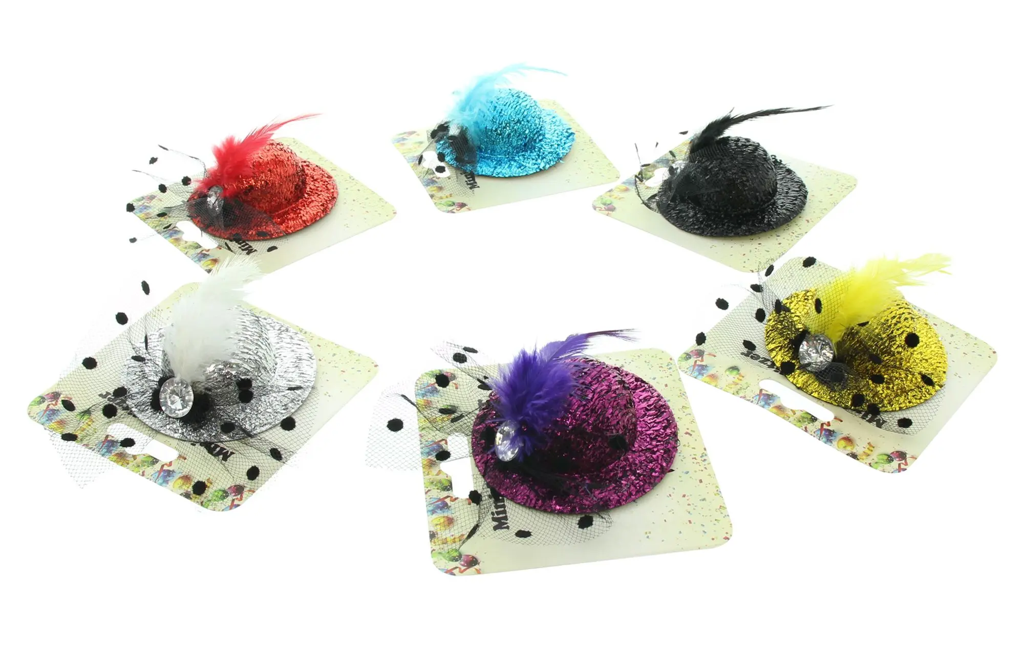 Acheter 4 minis chapeaux festifs"pailette" avec plume  dans la boutique en ligne de Frank Flechtwaren pour Décoration