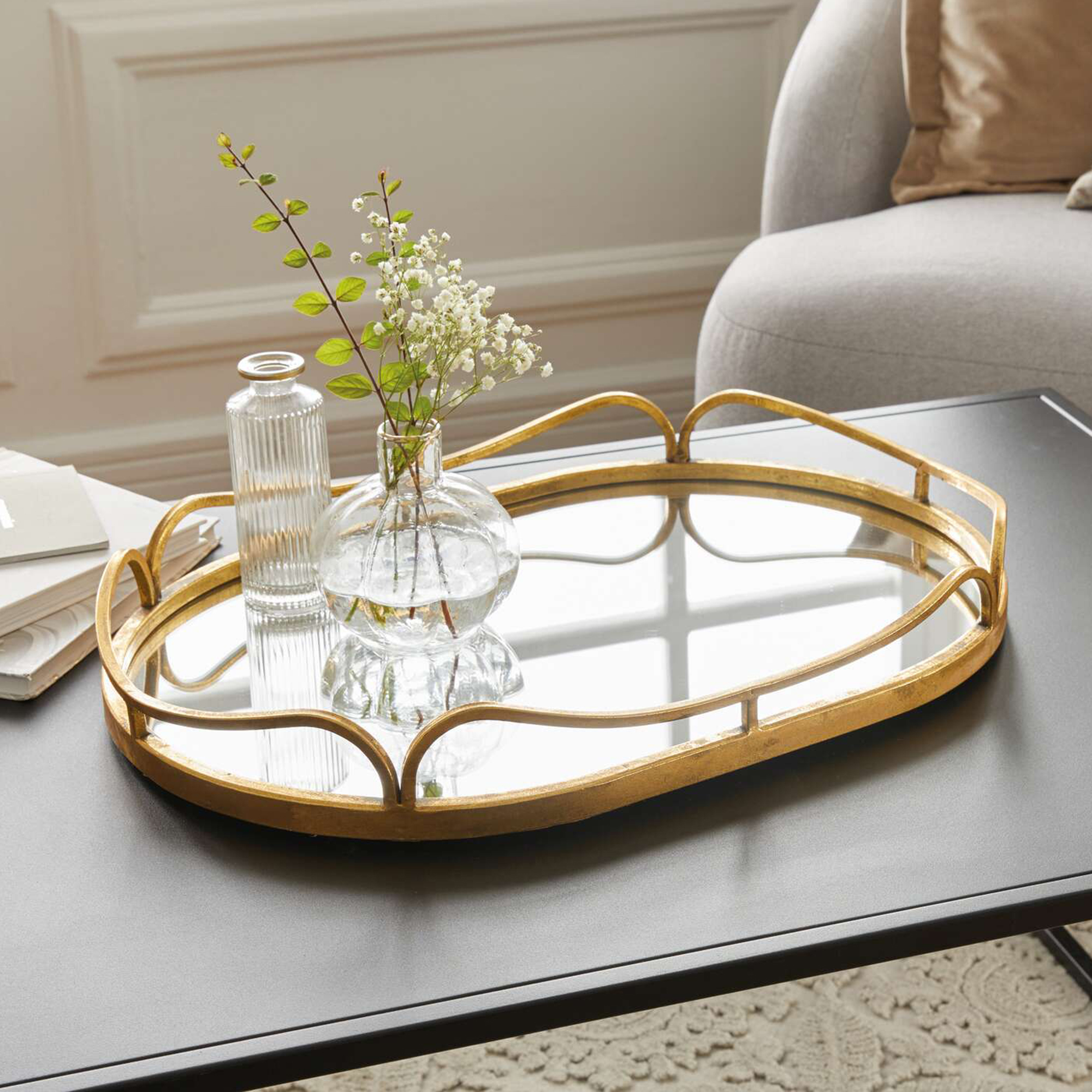 Acheter Plateau miroir "doré"  dans la boutique en ligne de Frank Flechtwaren pour Salon