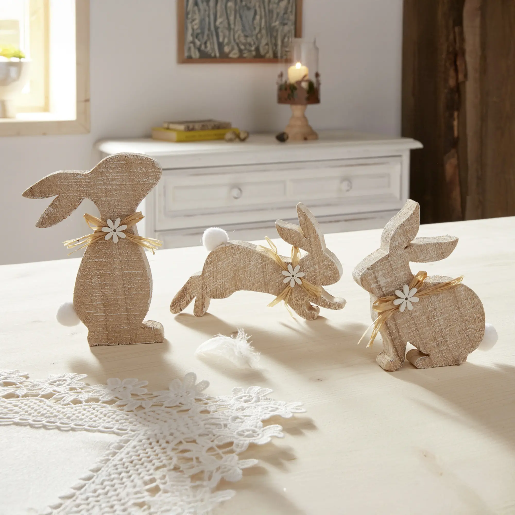 Acheter Lot de 3 décorations de Pâques "trio de lapins"  dans la boutique en ligne de Frank Flechtwaren