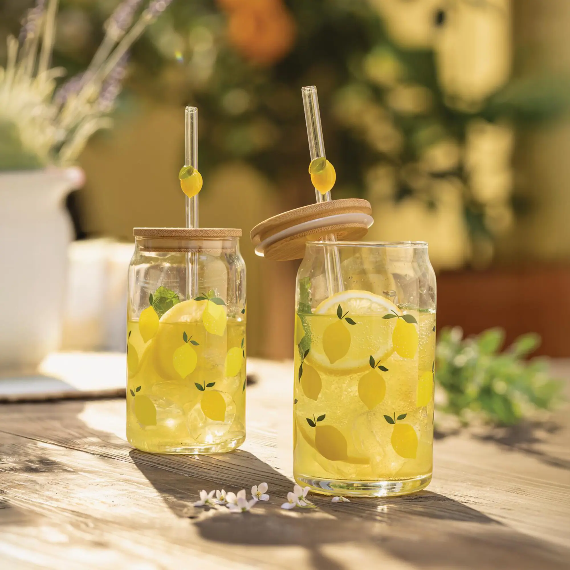 Acheter Lot de 2 verres à boire avec paille "Citron"  dans la boutique en ligne de Frank Flechtwaren