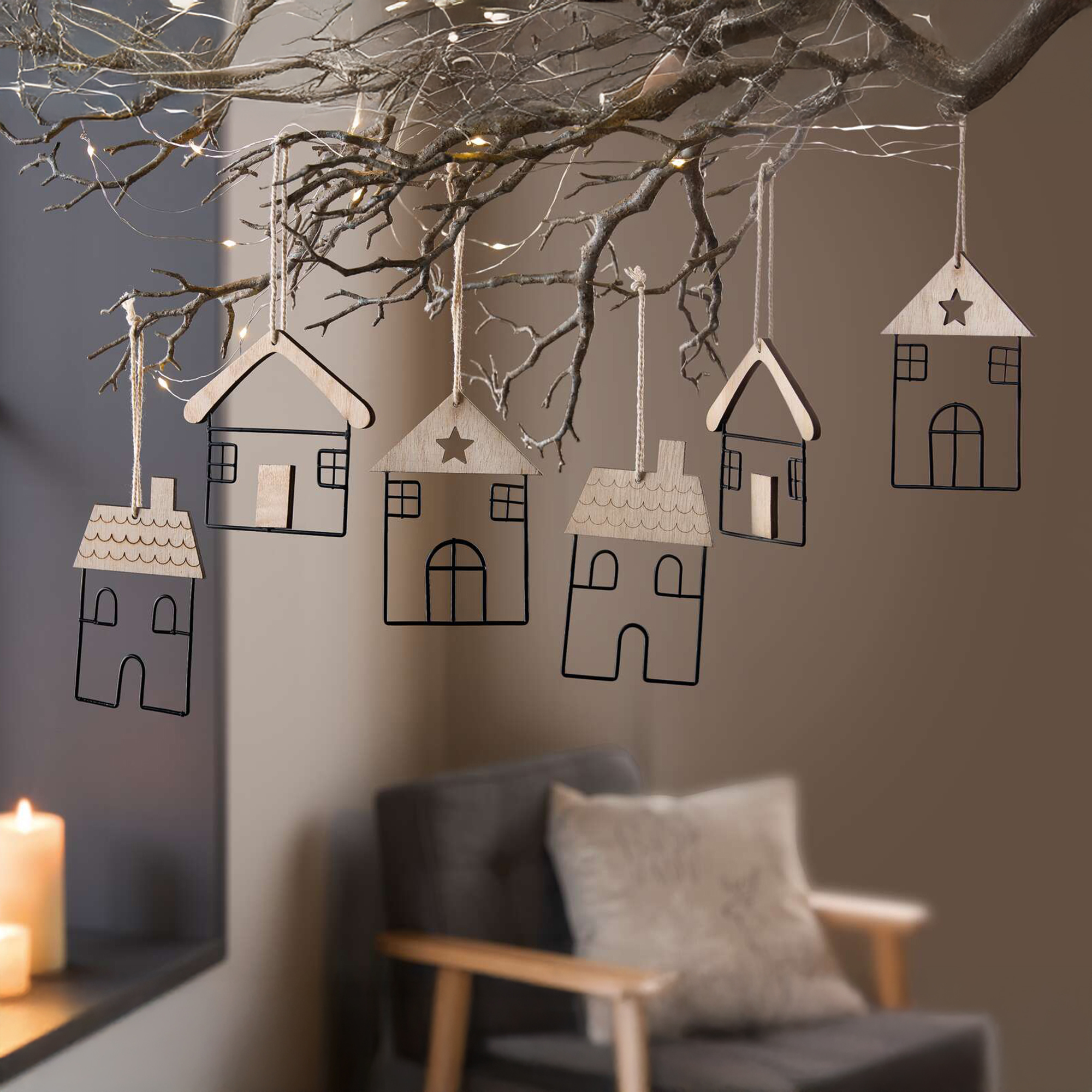 Acheter Lot de 6 suspensions décoratives "maisons"  dans la boutique en ligne de Frank Flechtwaren