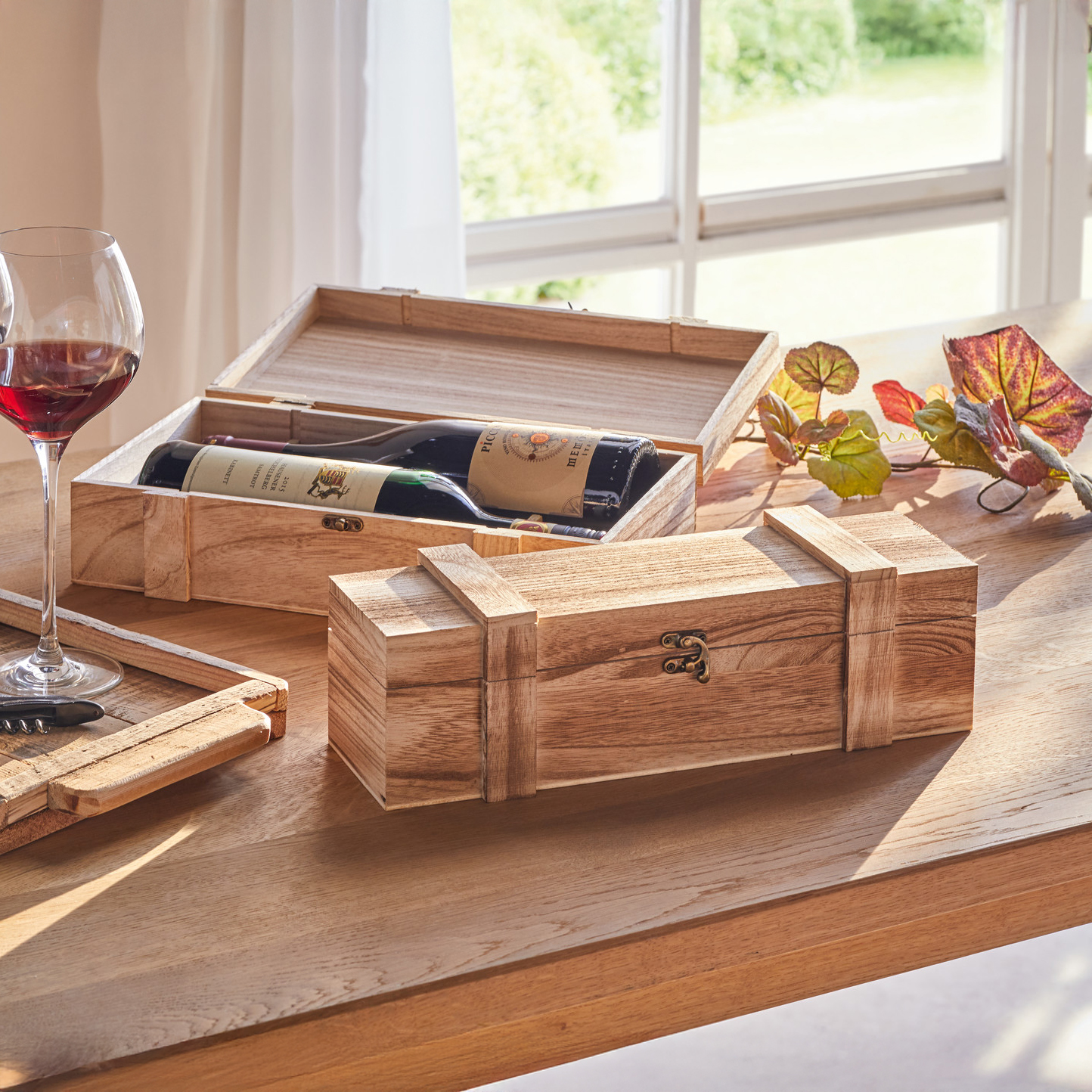 Acheter Coffret en bois "rustique" pour 2 bouteilles  dans la boutique en ligne de Frank Flechtwaren