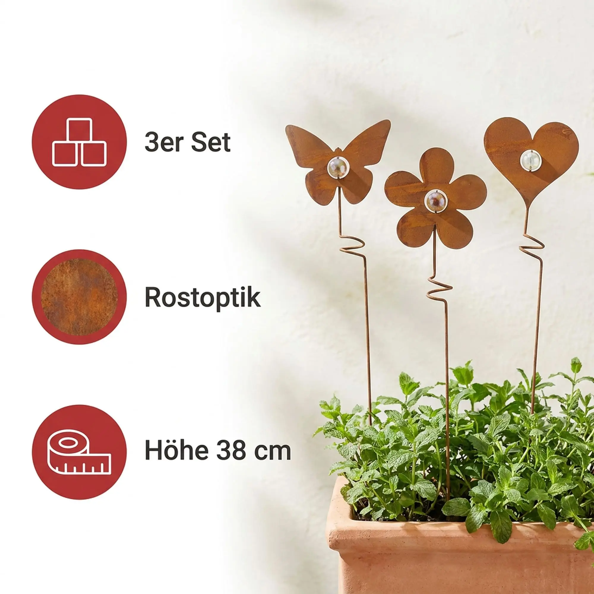 Acheter Lot de 3 pics "trio rouillé"  dans la boutique en ligne de Frank Flechtwaren pour Décoration rouille pour votre jardin