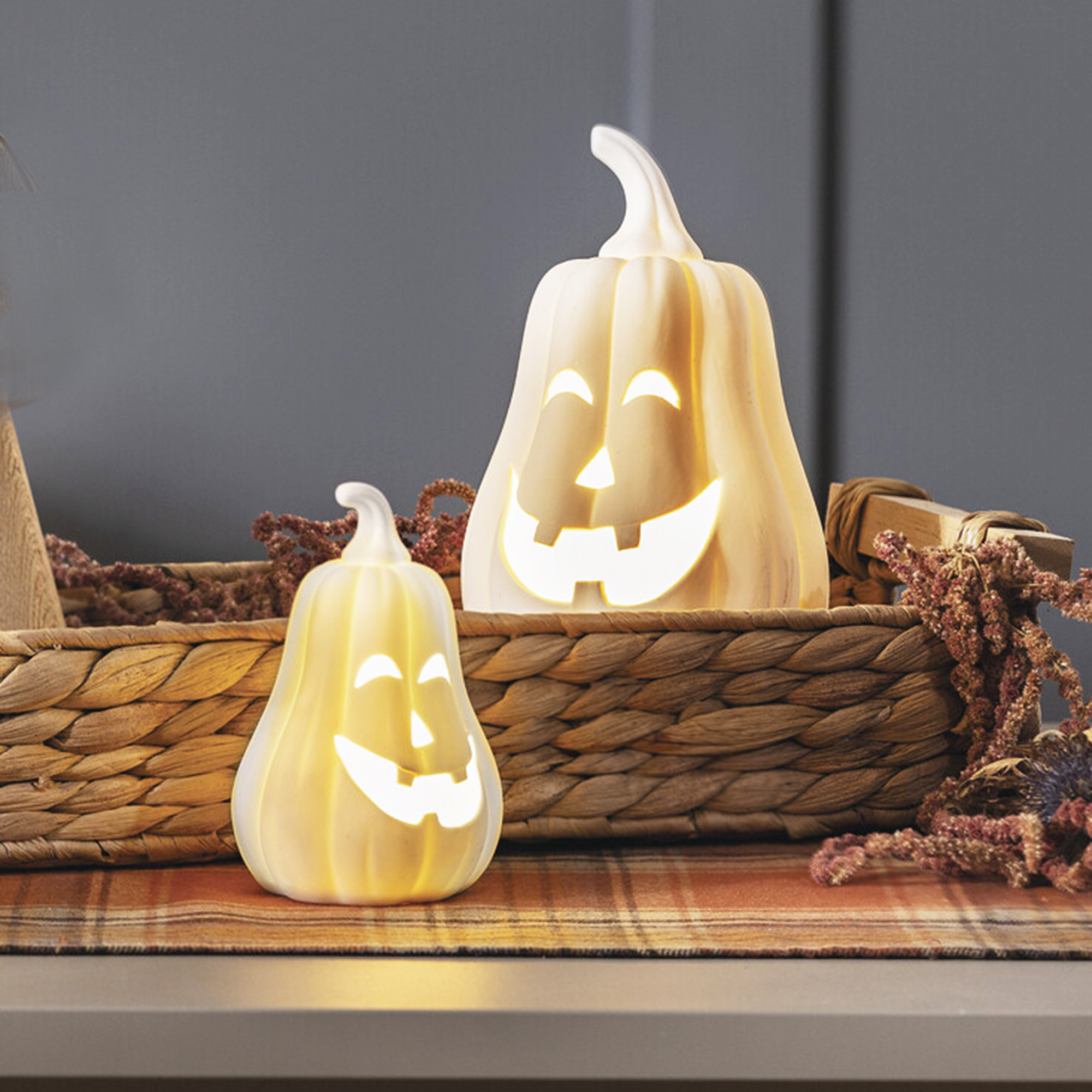 Acheter Lot de 2 citrouilles LED "White"  dans la boutique en ligne de Frank Flechtwaren