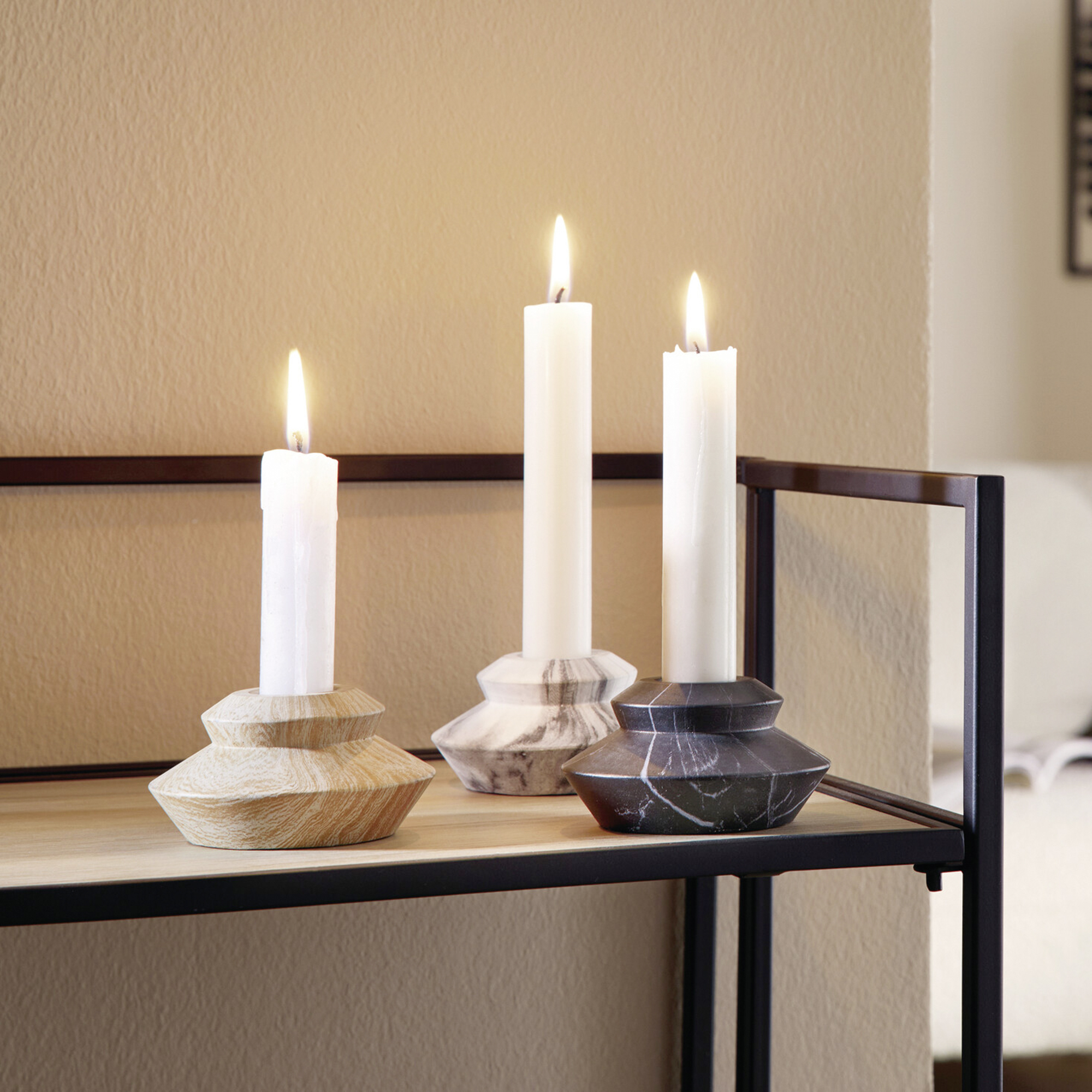 Acheter Lot de 3 bougeoirs bougie-tige "marbre"  dans la boutique en ligne de Frank Flechtwaren
