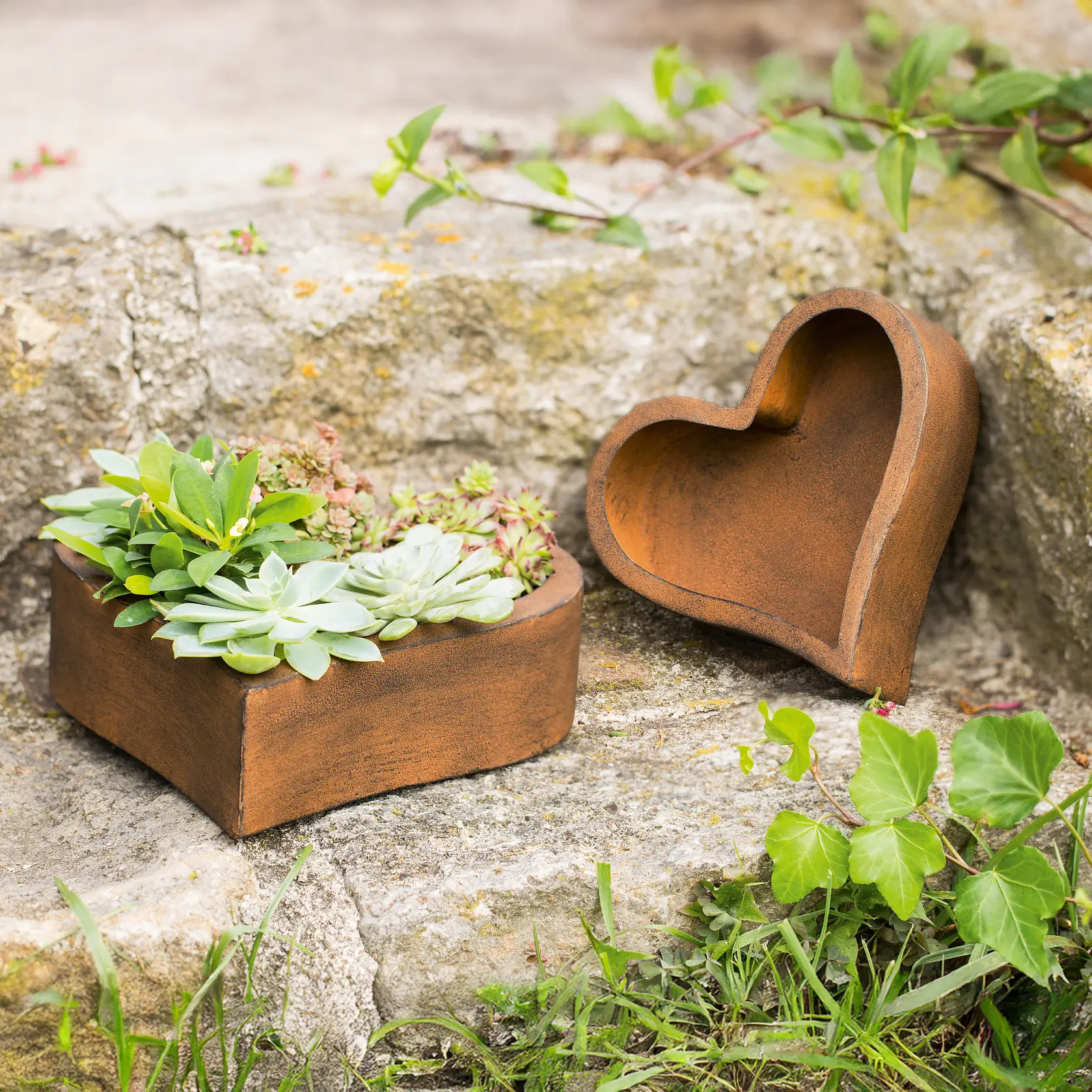Acheter Lot de 2 jardinières "coeur rouillé"  dans la boutique en ligne de Frank Flechtwaren