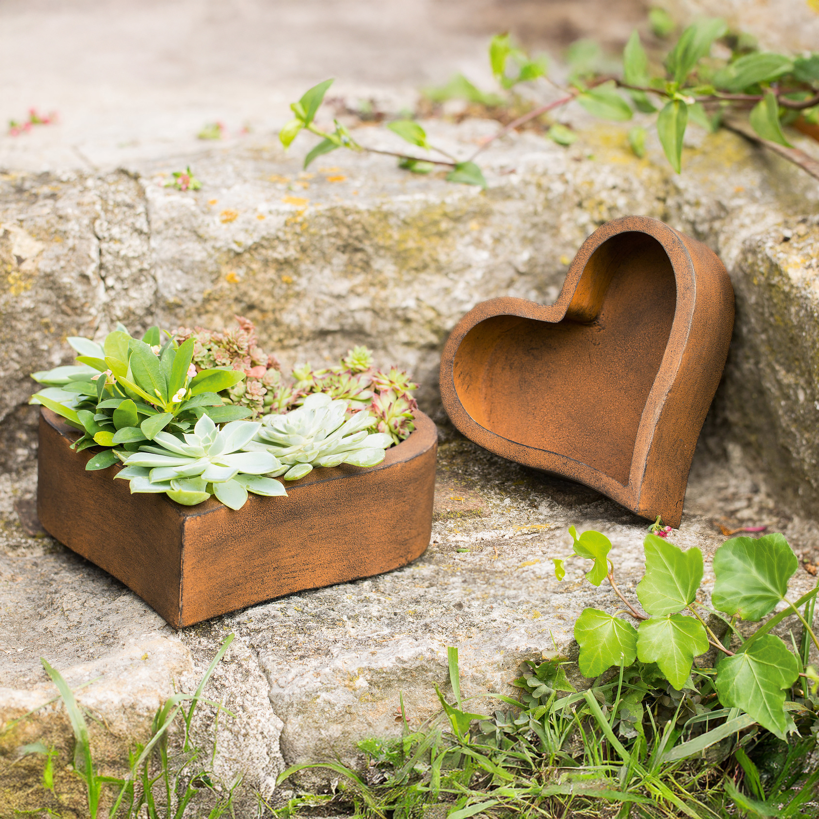 Acheter Lot de 2 jardinières "coeur rouillé"  dans la boutique en ligne de Frank Flechtwaren