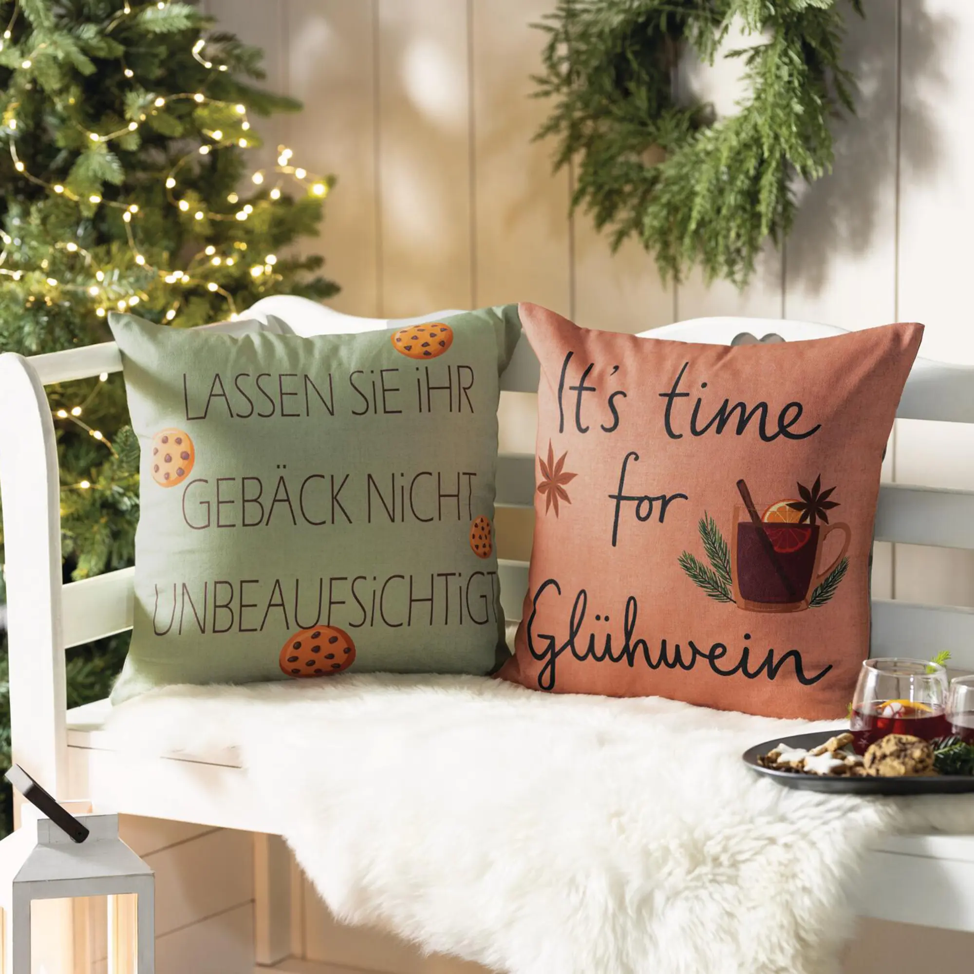 Acheter Housse de coussin « Glühwein &amp; Cookies », lot de 2 dans la boutique en ligne de Frank Flechtwaren