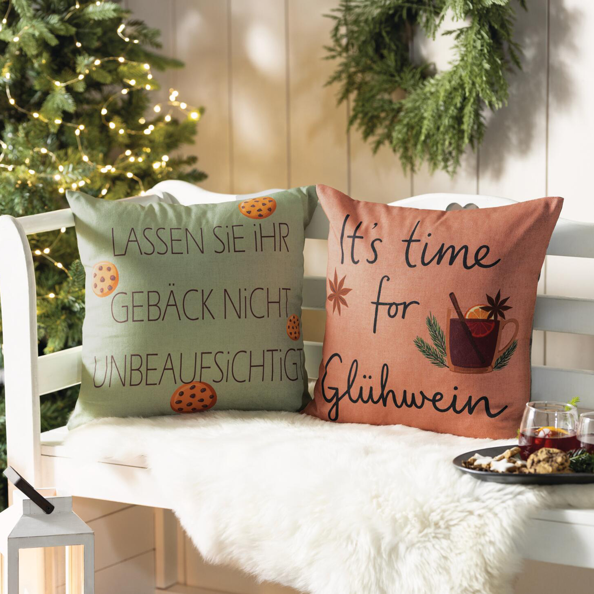 Acheter Housse de coussin « Glühwein &amp; Cookies », lot de 2 dans la boutique en ligne de Frank Flechtwaren