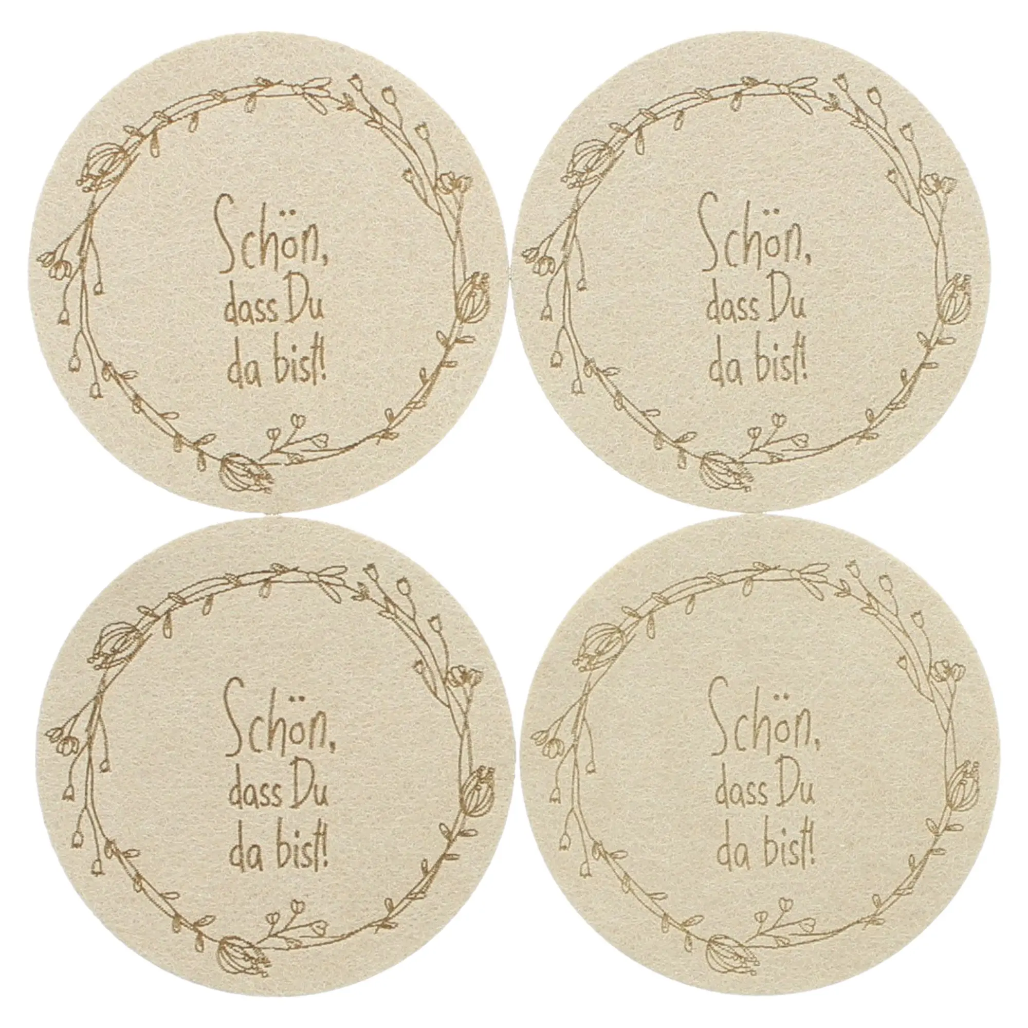 Acheter Lot de 4 sous-verre "Schön, dass Du da bist"  dans la boutique en ligne de Frank Flechtwaren pour Sets de table