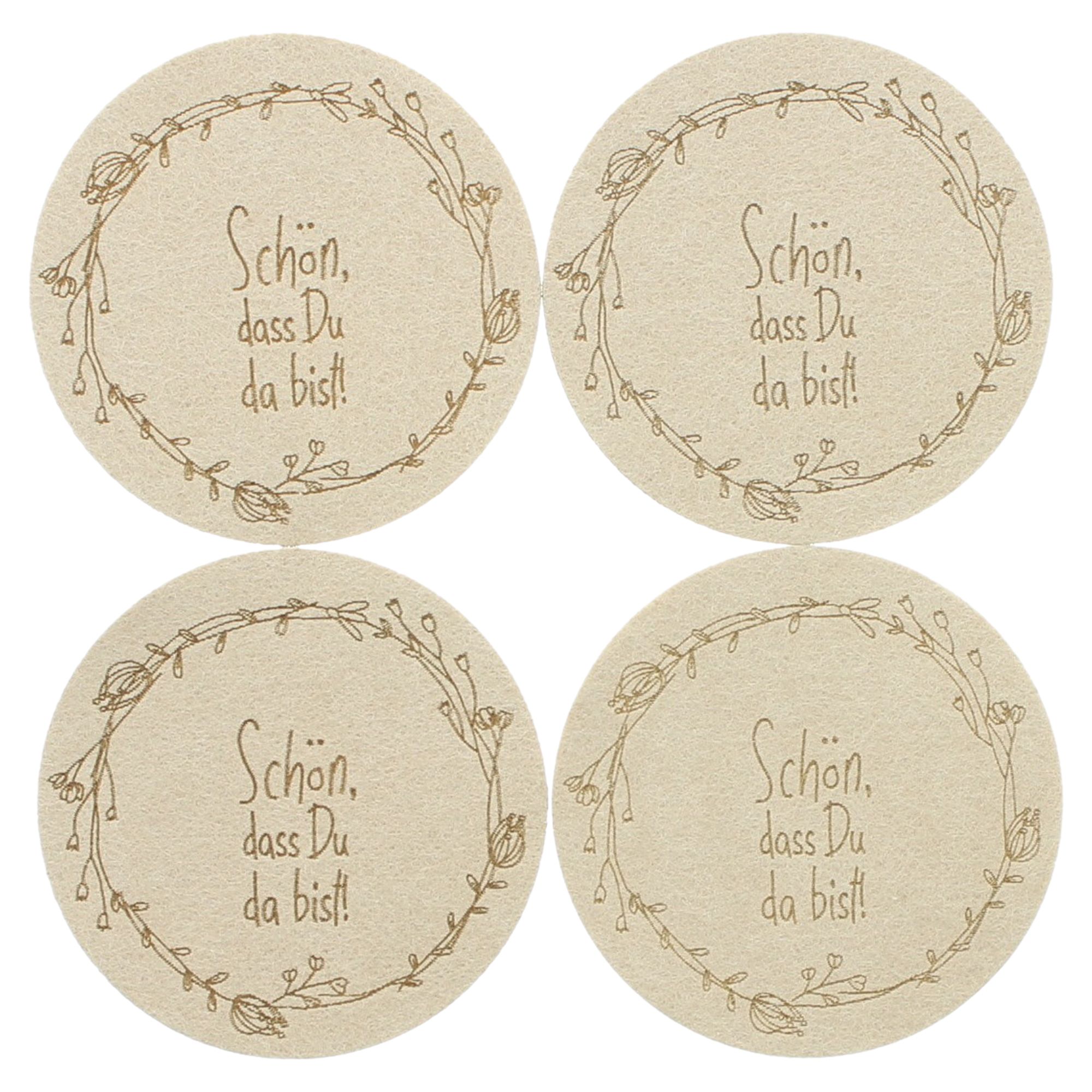 Acheter Lot de 4 sous-verre "Schön, dass Du da bist"  dans la boutique en ligne de Frank Flechtwaren pour Automne