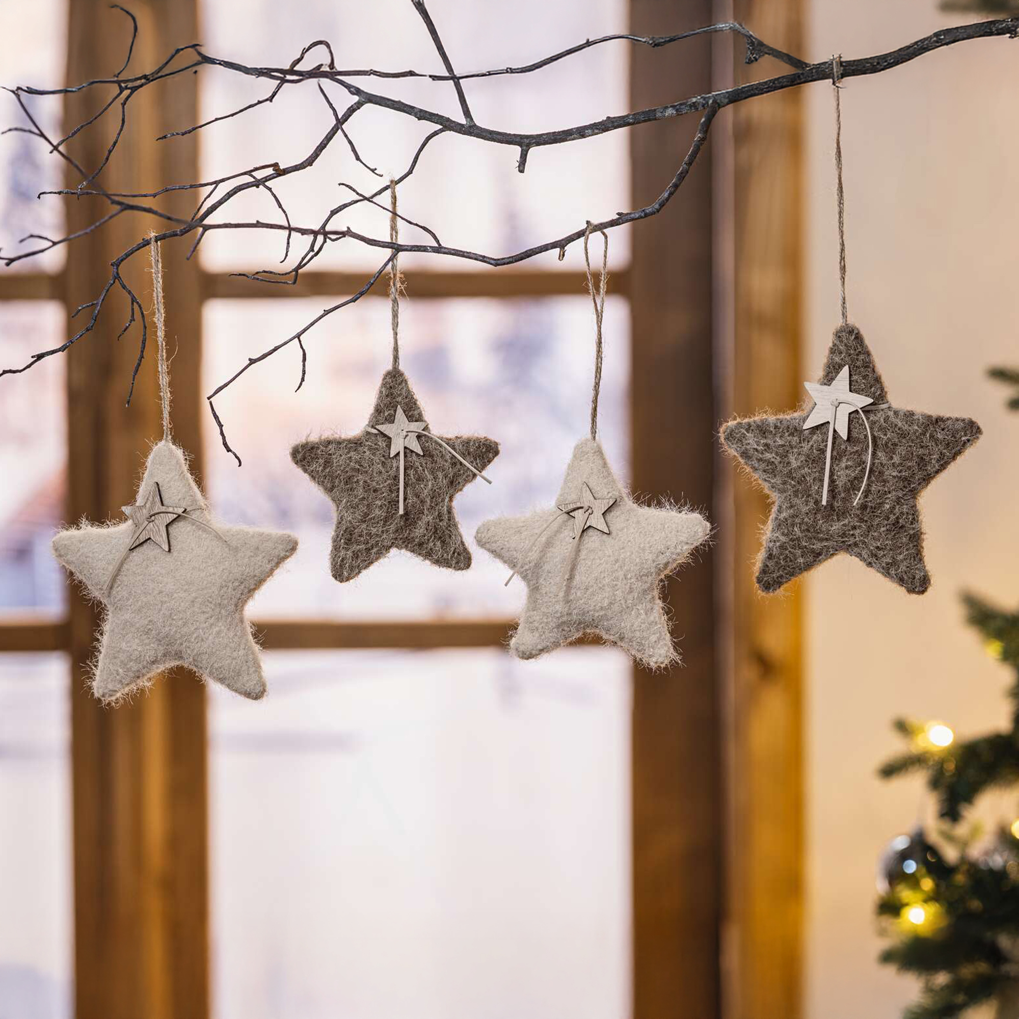 Acheter Lot de 4 étoiles "beige &amp; brun"  dans la boutique en ligne de Frank Flechtwaren