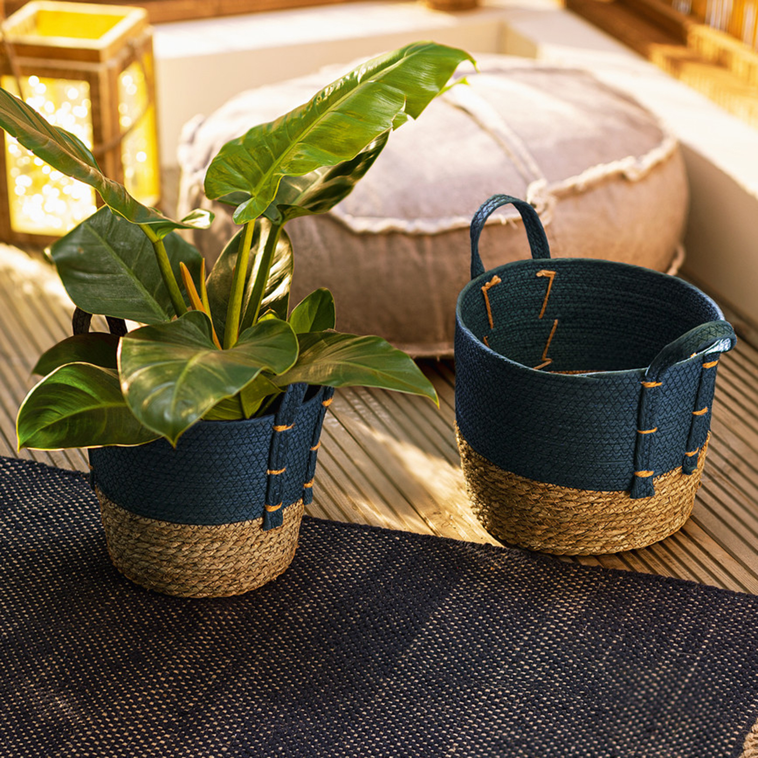 Acheter Lot de 2 paniers "bleu naturel"  dans la boutique en ligne de Frank Flechtwaren