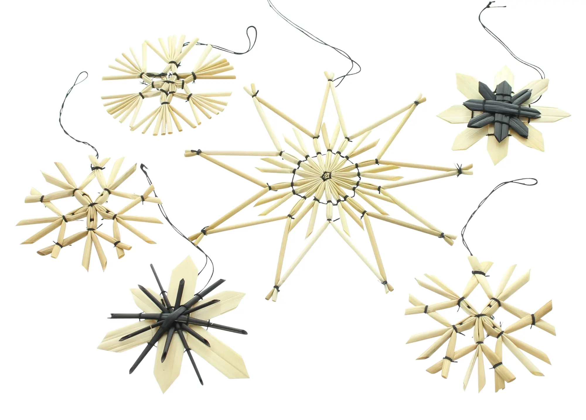 Acheter Lot de 18 étoiles en paille"nature &amp; black"  dans la boutique en ligne de Frank Flechtwaren pour Baumschmuck