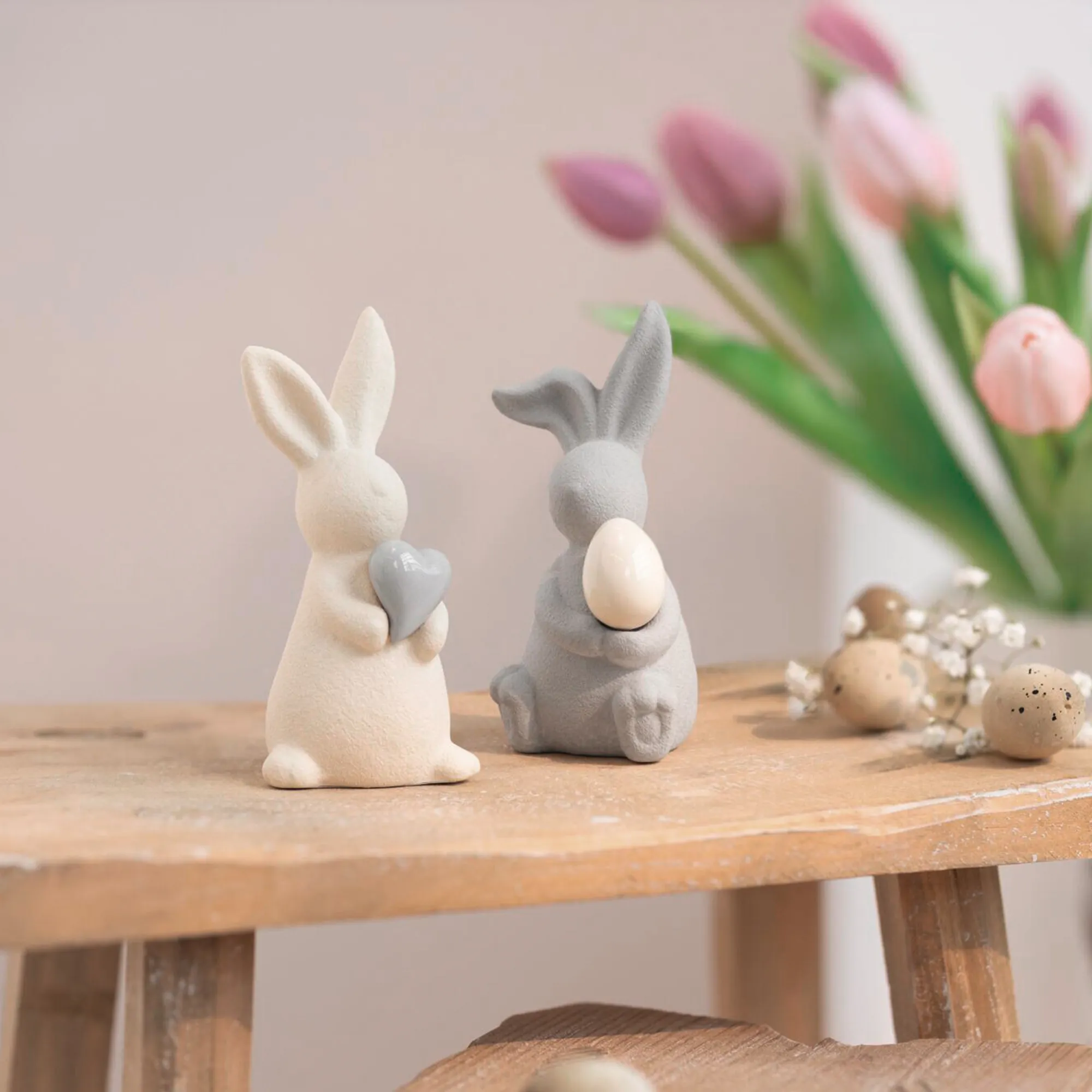 Acheter Lot de 2 lapins "petit coeur et oeuf"  dans la boutique en ligne de Frank Flechtwaren pour Lapin &amp; co