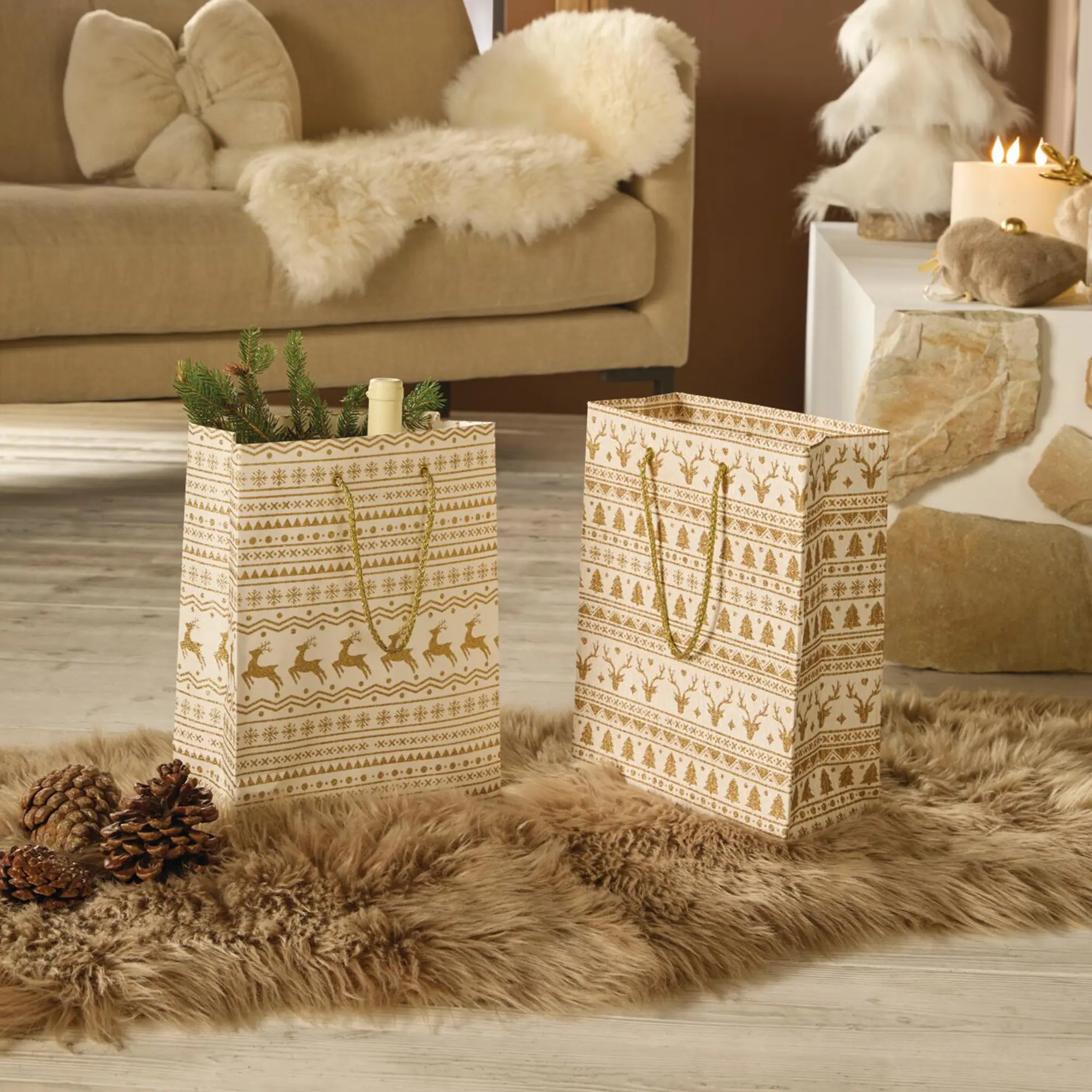 Acheter Geschenktasche "Gold &amp; White", 2er Set  dans la boutique en ligne de Frank Flechtwaren
