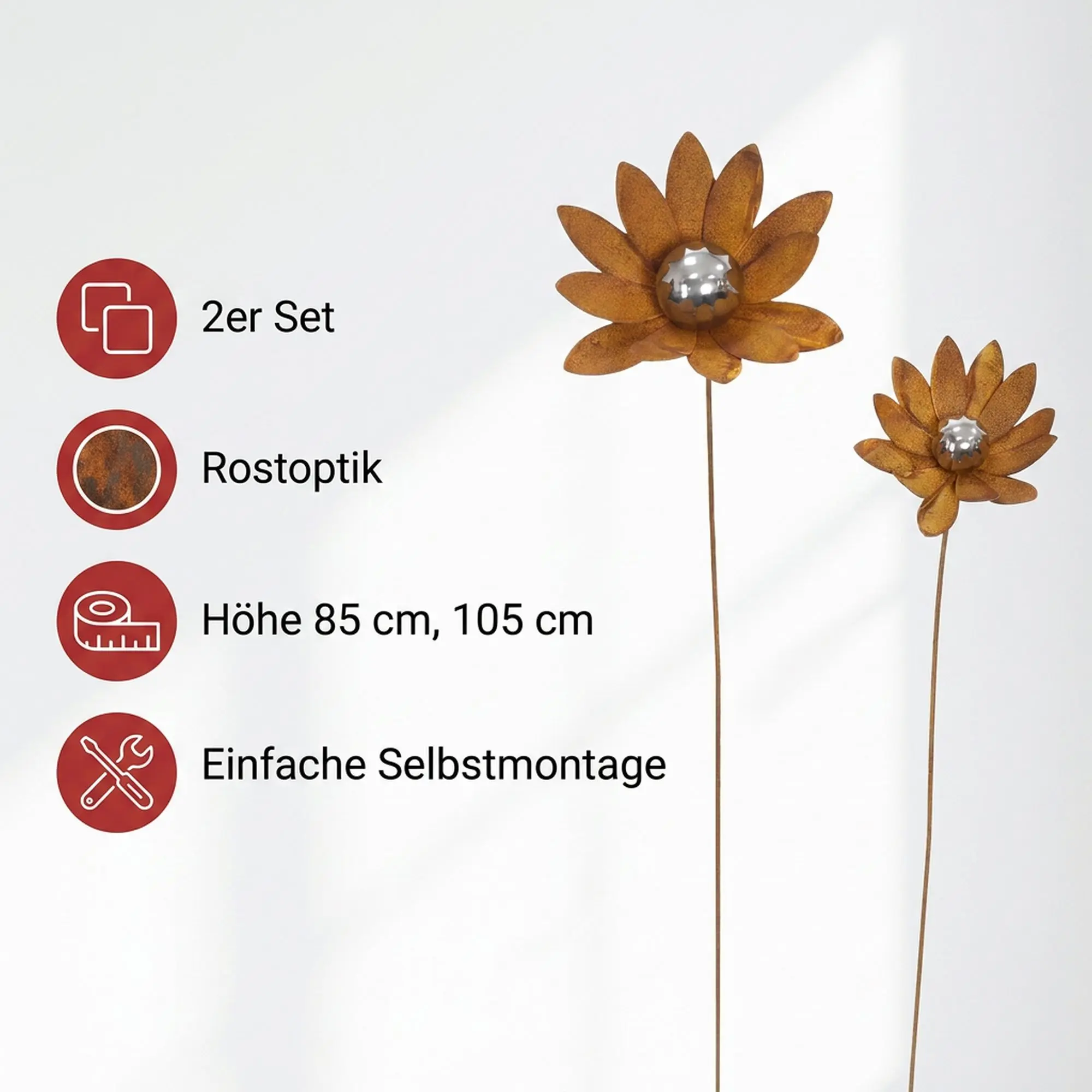 Acheter Lot de 2 pics de jardin "fleur"  dans la boutique en ligne de Frank Flechtwaren pour Décoration rouille pour votre jardin