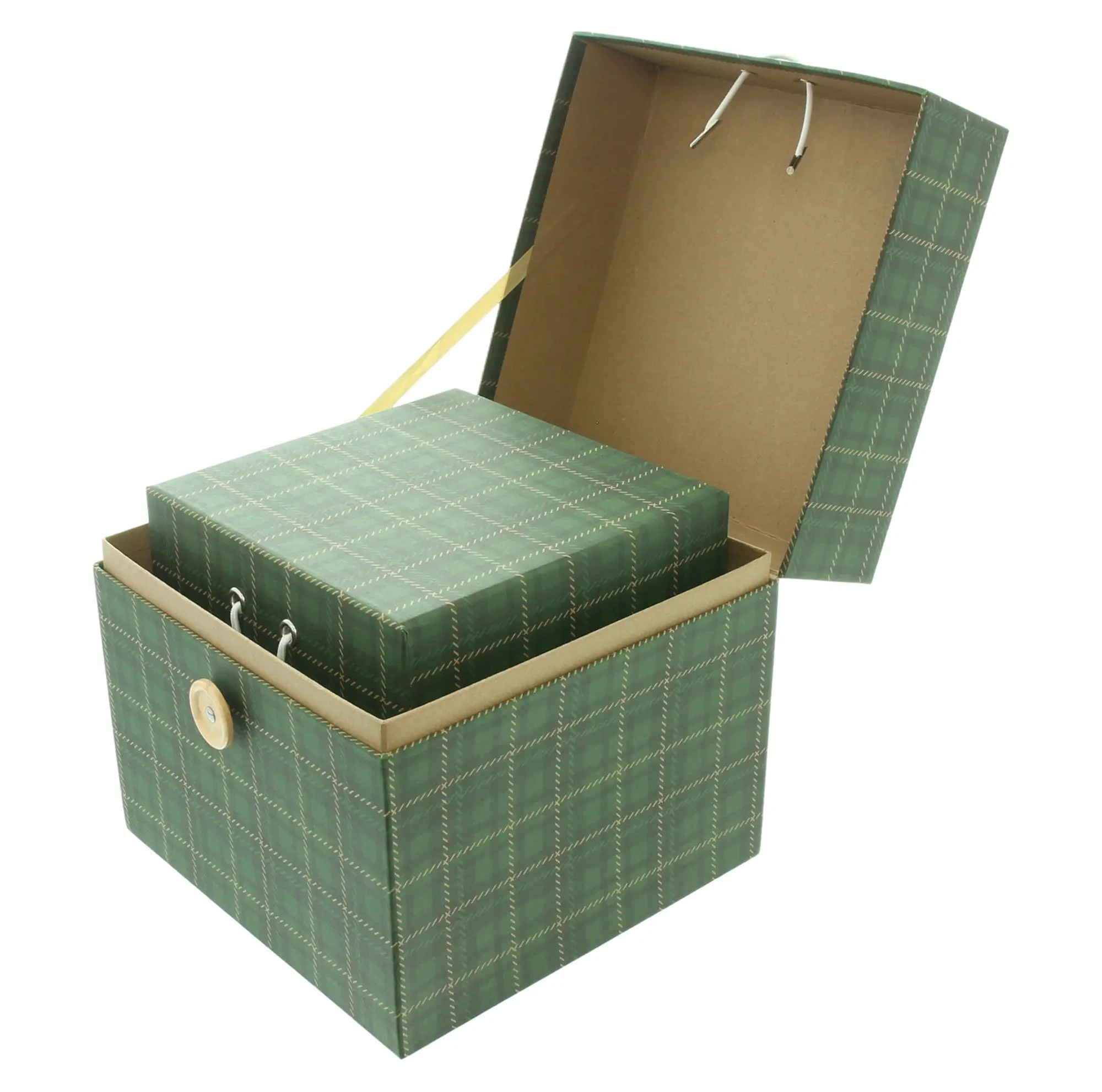 Acheter Coffret cadeau « Carreaux verts », lot de 3  dans la boutique en ligne de Frank Flechtwaren pour Coffrets cadeaux