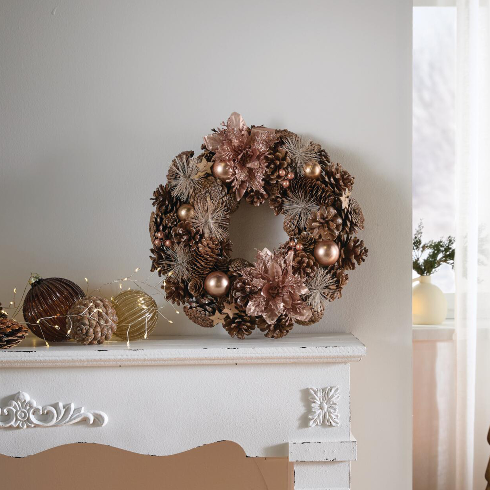 Acheter Couronne de Noël « Rosé »  dans la boutique en ligne de Frank Flechtwaren pour Couronnes de Noël