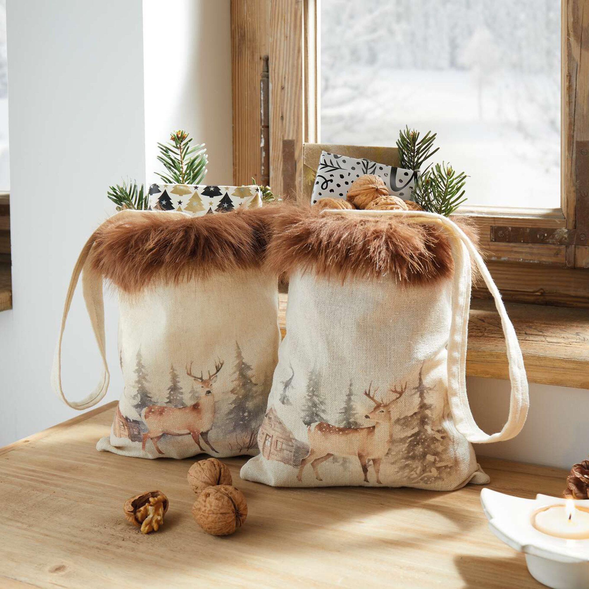 Acheter Lot de 2 sacs "forêt hivernale"  dans la boutique en ligne de Frank Flechtwaren