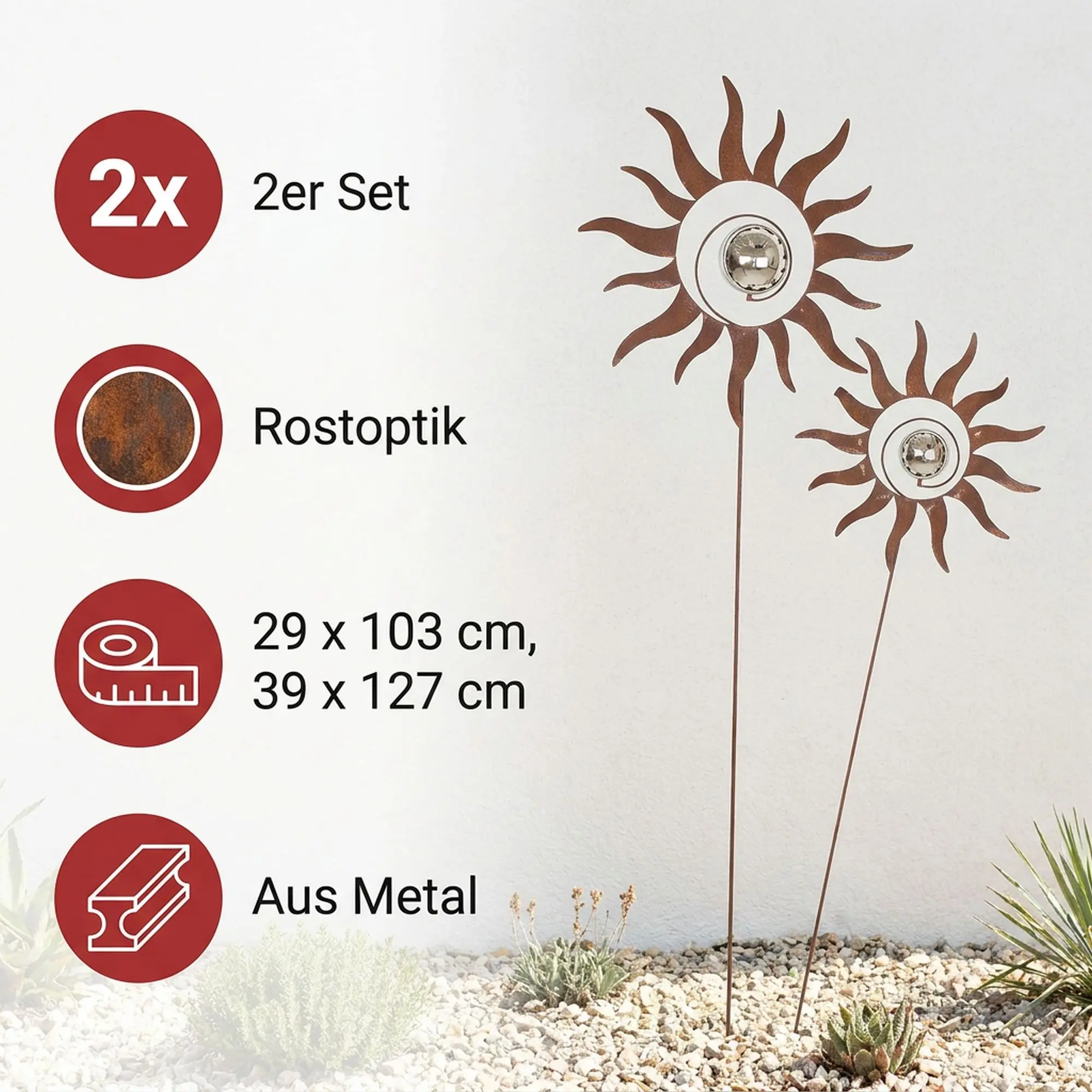 Acheter Lot de 2 pics de jardin "boule/soleil"  dans la boutique en ligne de Frank Flechtwaren pour Décoration rouille pour votre jardin