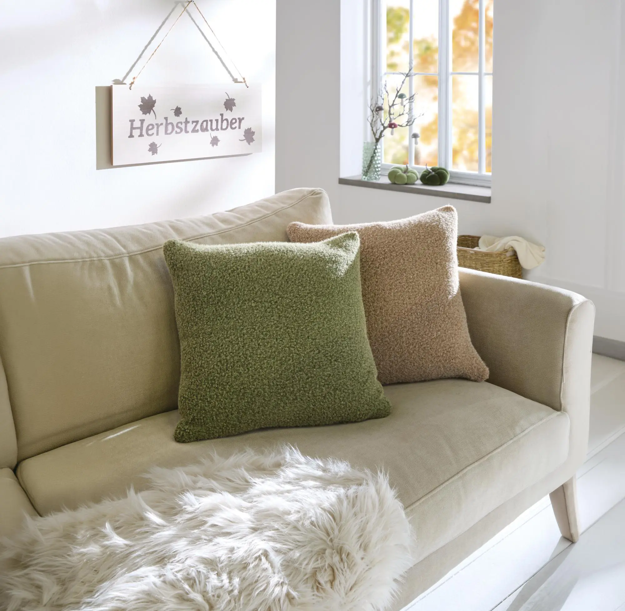 Acheter Housse de coussin « Effet laine vert » dans la boutique en ligne de Frank Flechtwaren