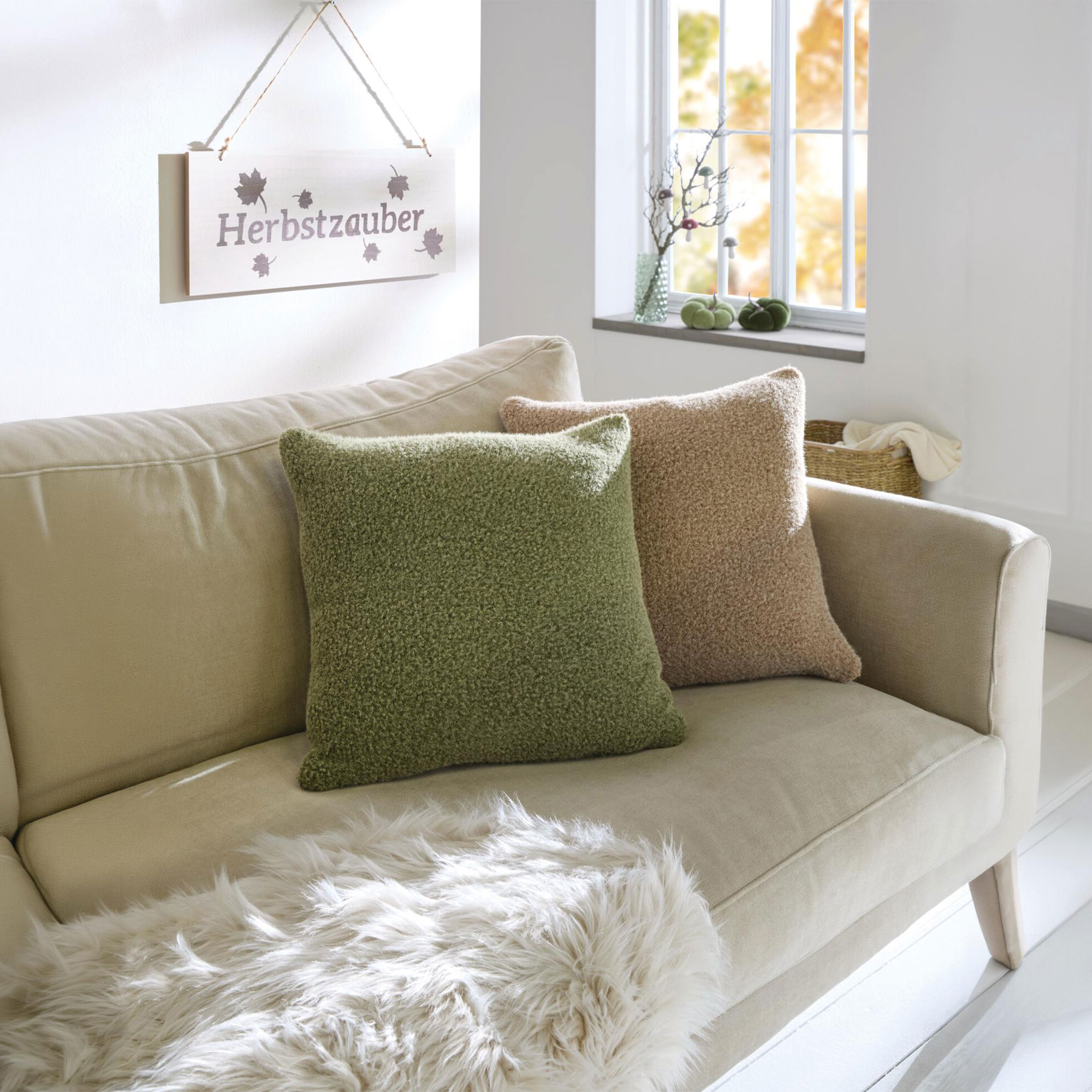 Acheter Housse de coussin « Effet laine vert » dans la boutique en ligne de Frank Flechtwaren