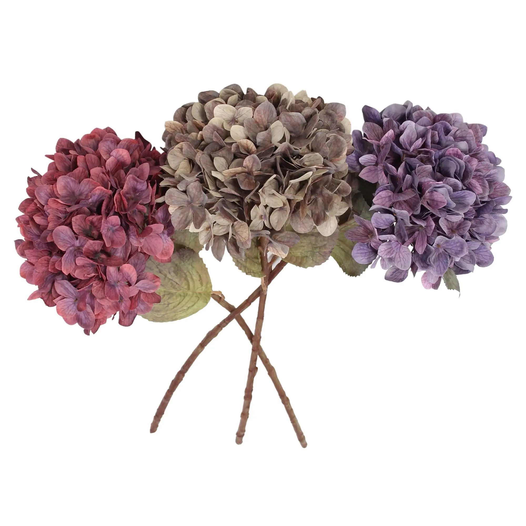 Acheter Fleurs artificielles « Hortensias », lot de 3 dans la boutique en ligne de Frank Flechtwaren pour Jardin d'automne nostalgique