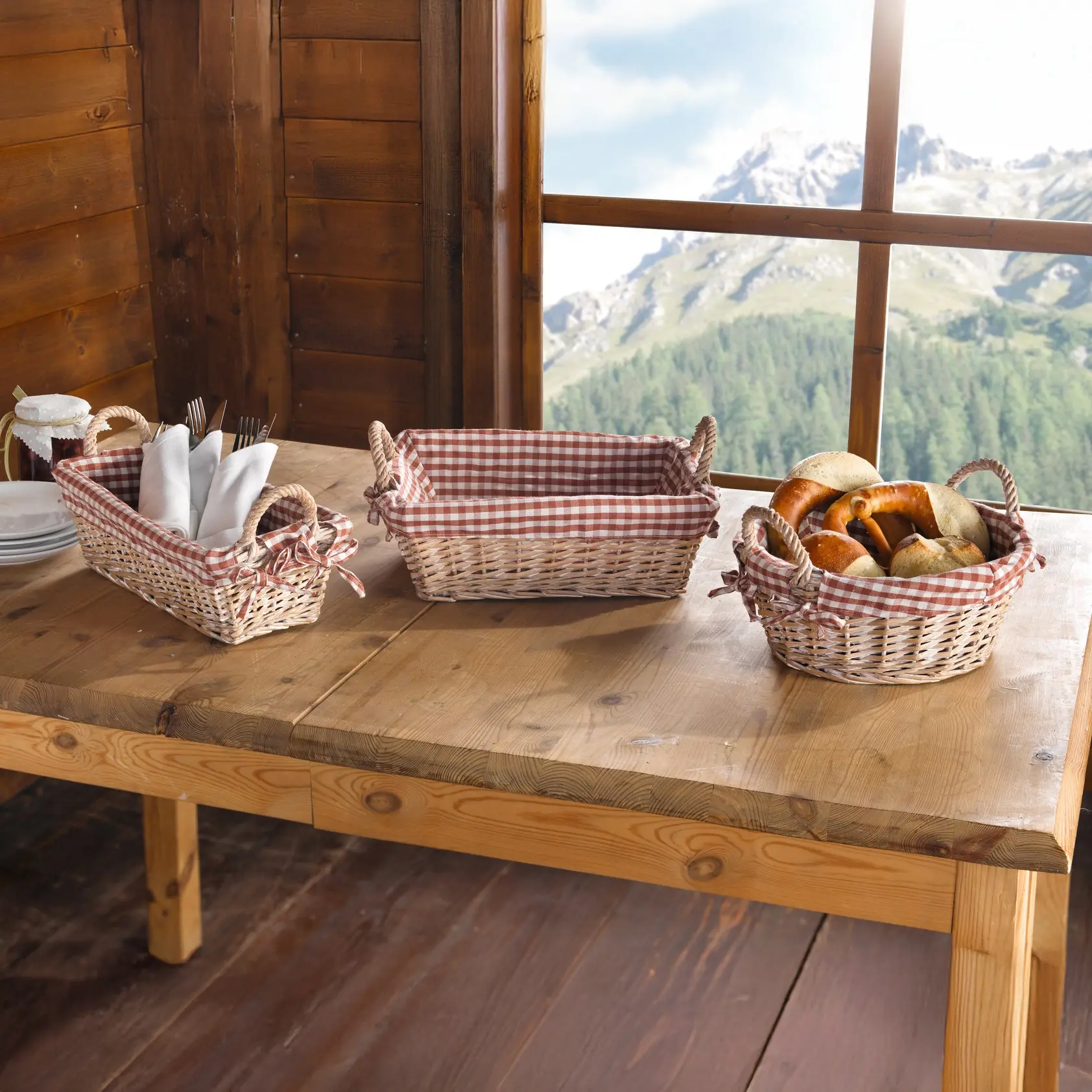 Acheter Corbeille "carreaux", ronde  dans la boutique en ligne de Frank Flechtwaren pour Atmosphère chalet