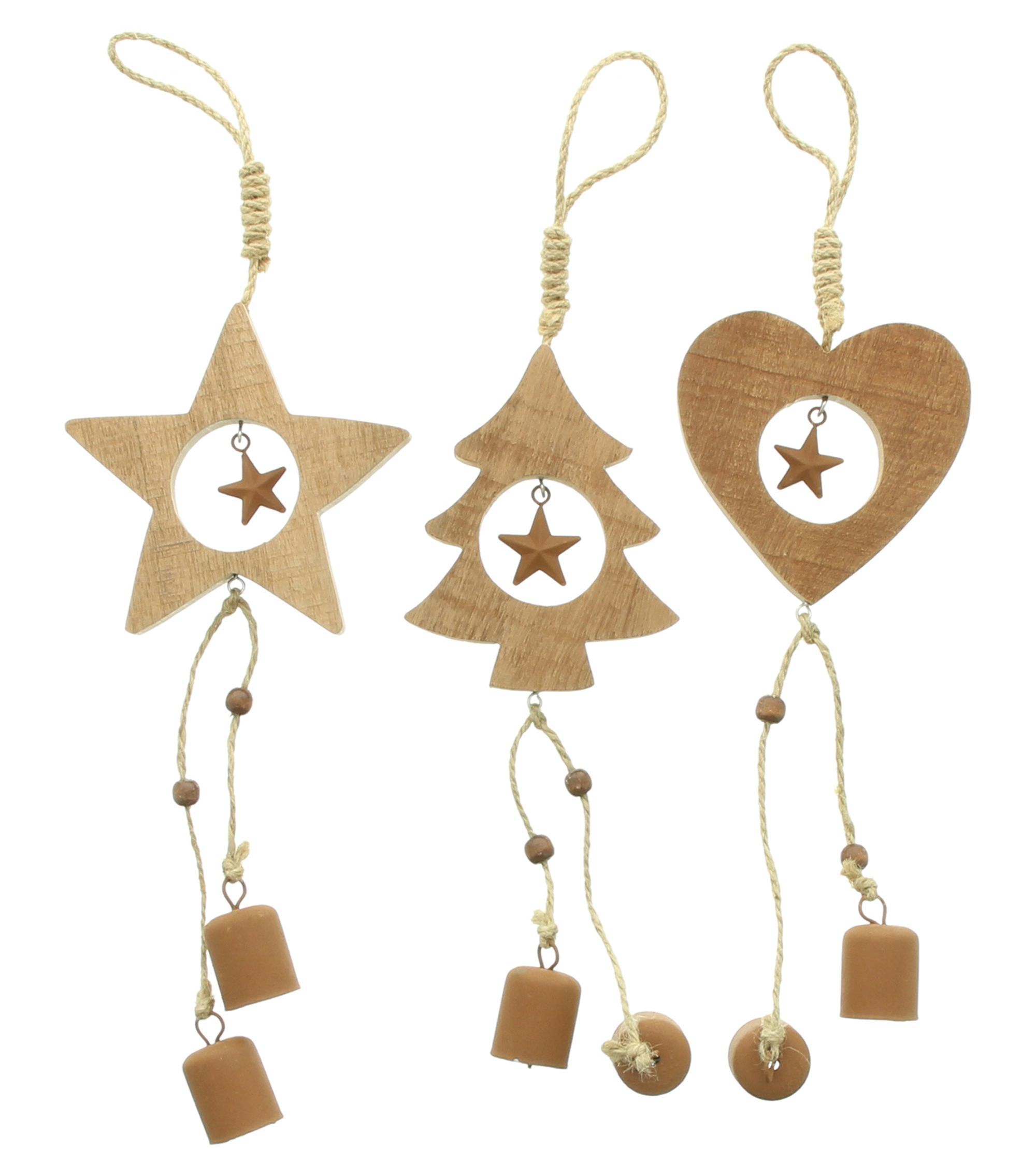 Acheter Lot de 3 suspensions en bois "clochette"  dans la boutique en ligne de Frank Flechtwaren pour Décorations à suspendre