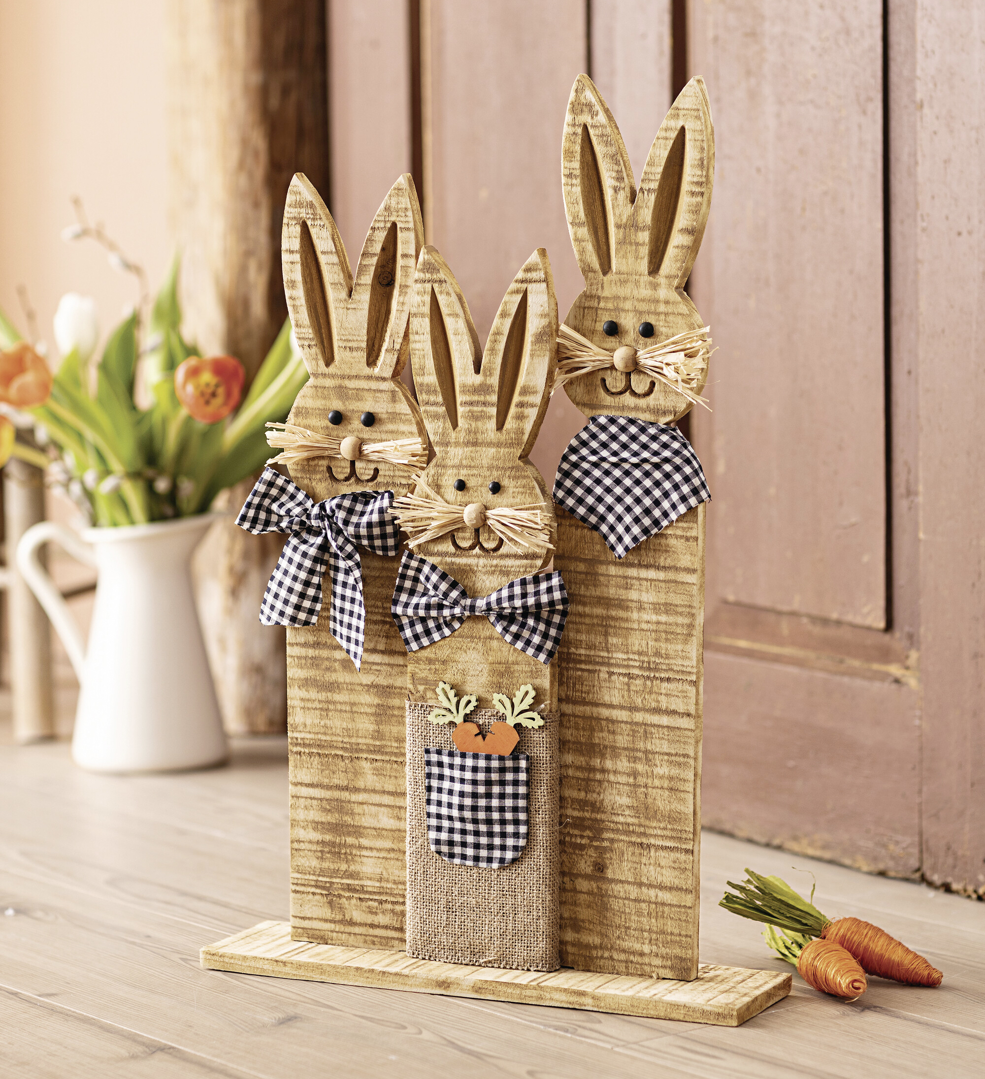 Acheter Trio de lapins "look carreaux"  dans la boutique en ligne de Frank Flechtwaren pour Lapin &amp; co