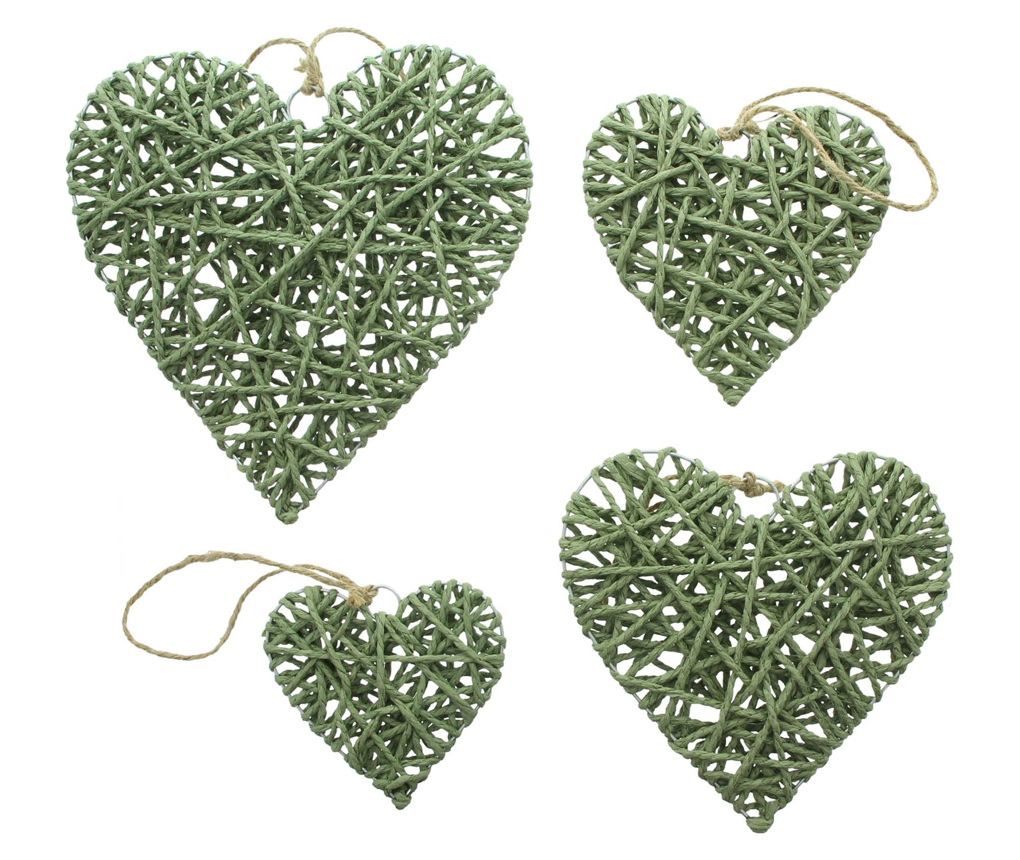 Acheter Lot de 4 suspensions coeur "vert olive"  dans la boutique en ligne de Frank Flechtwaren pour Nouvel arrivage