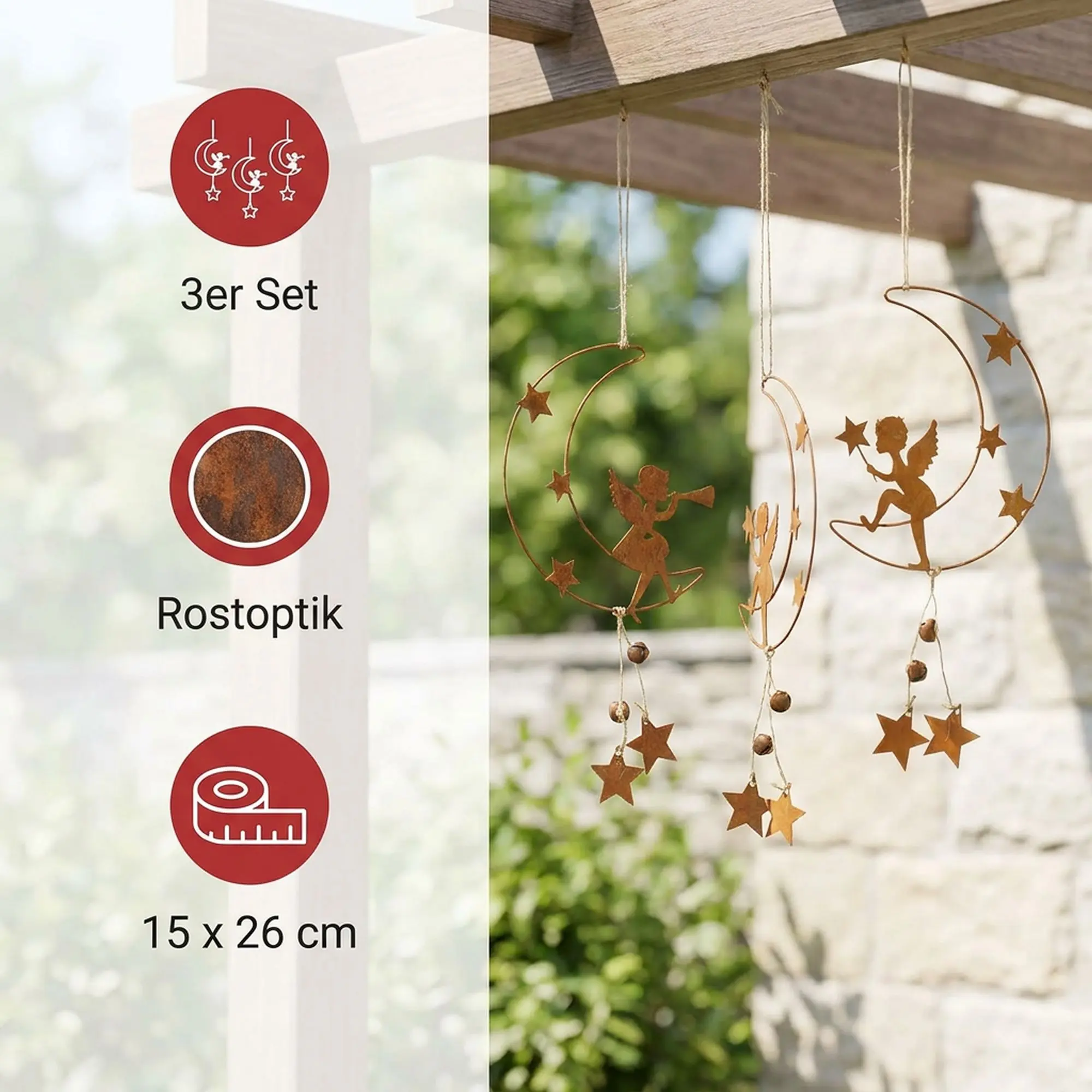 Acheter Lot de 3 suspensions "ange sur lune"  dans la boutique en ligne de Frank Flechtwaren pour Décorations à suspendre