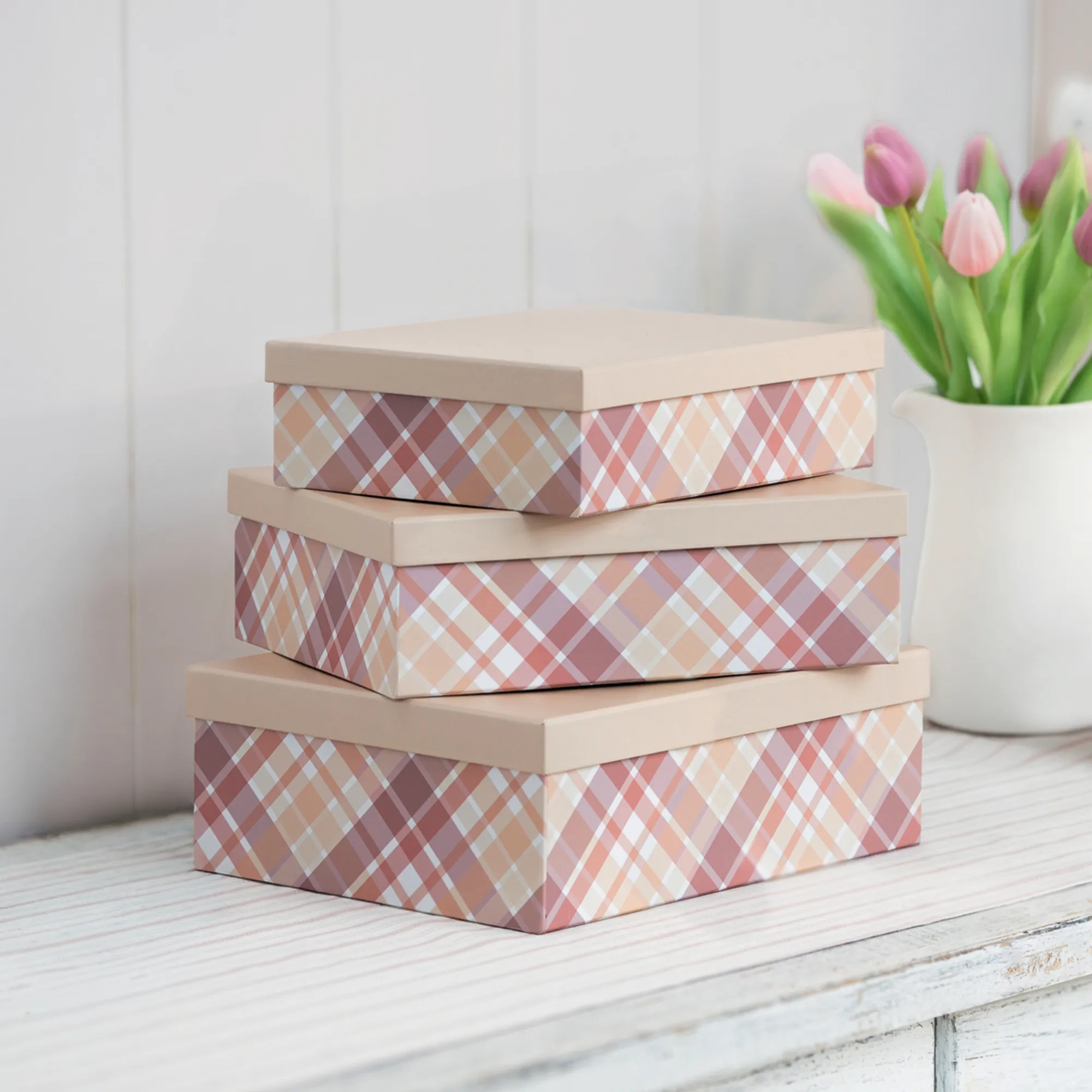Acheter Lot de 3 boîtes à cadeau "carreaux"  dans la boutique en ligne de Frank Flechtwaren