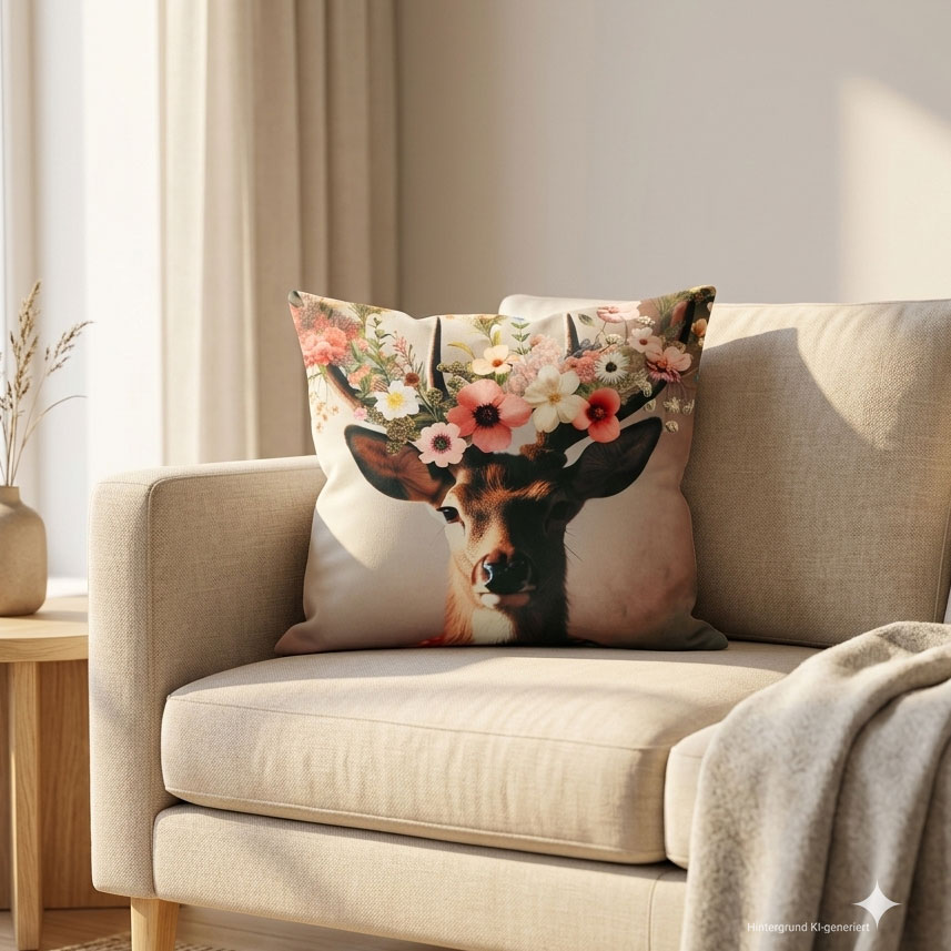 Acheter Housse de coussin "cerf fleuri"  dans la boutique en ligne de Frank Flechtwaren