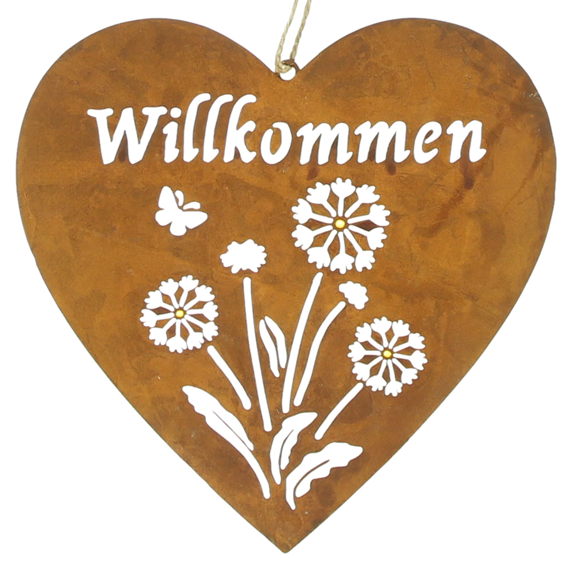 Acheter Suspension coeur "Willkommen"  dans la boutique en ligne de Frank Flechtwaren pour Pâques